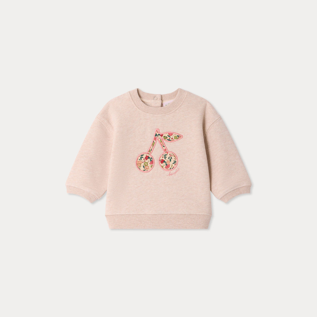 Baby Girls Beige Cherry Patch Cotton Sweatshirt