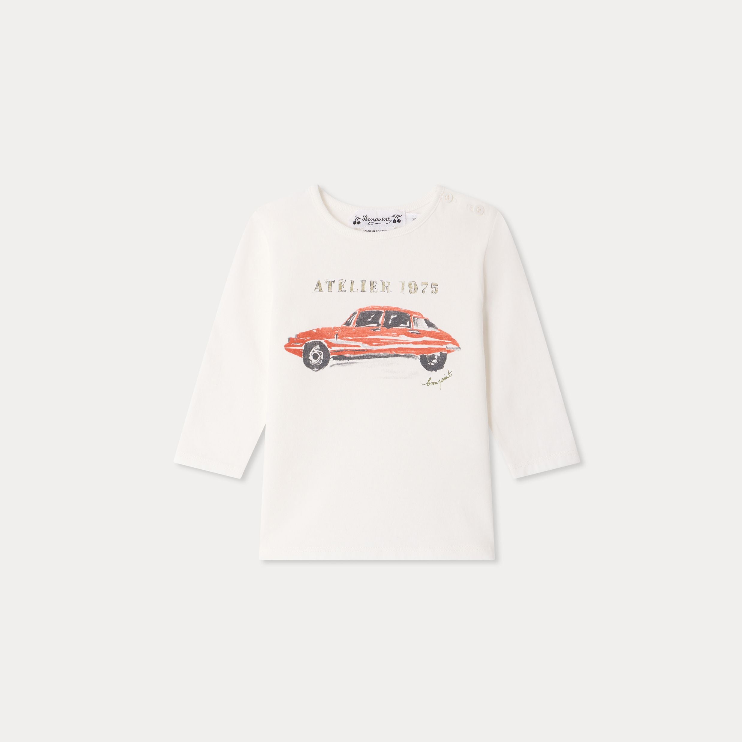 Baby Boys White Printed Cotton T-Shirt