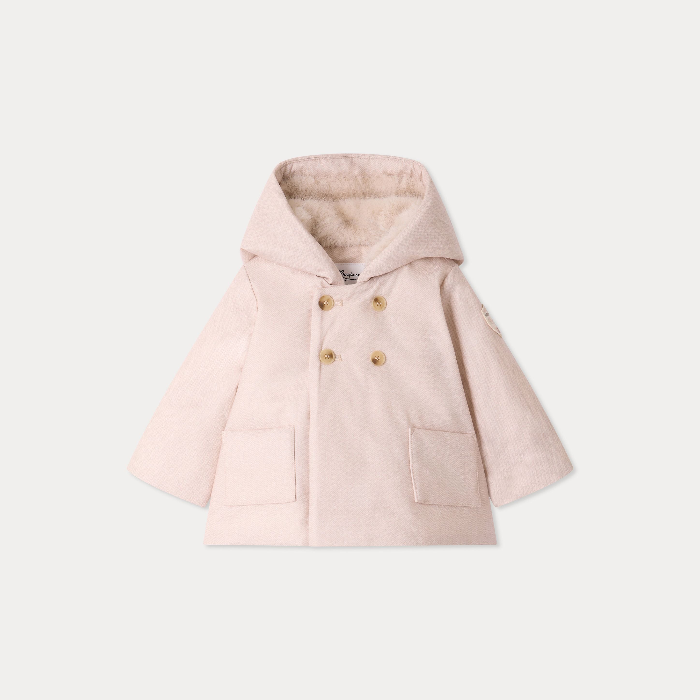 Baby Girls Beige Hooded Padded Jacket
