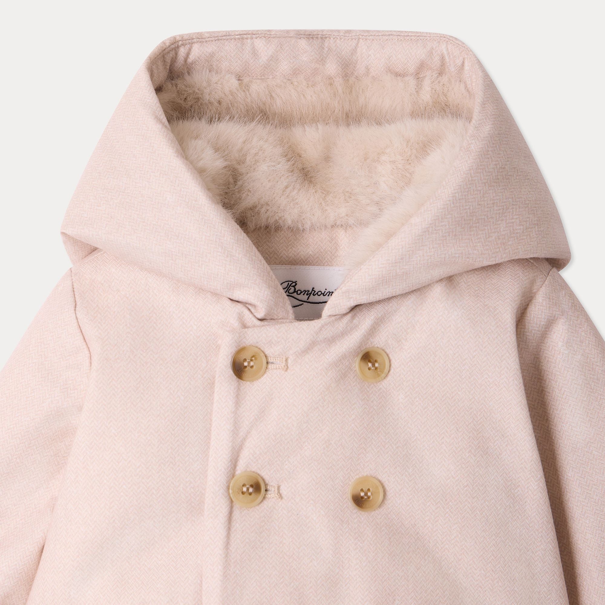 Baby Girls Beige Hooded Padded Jacket