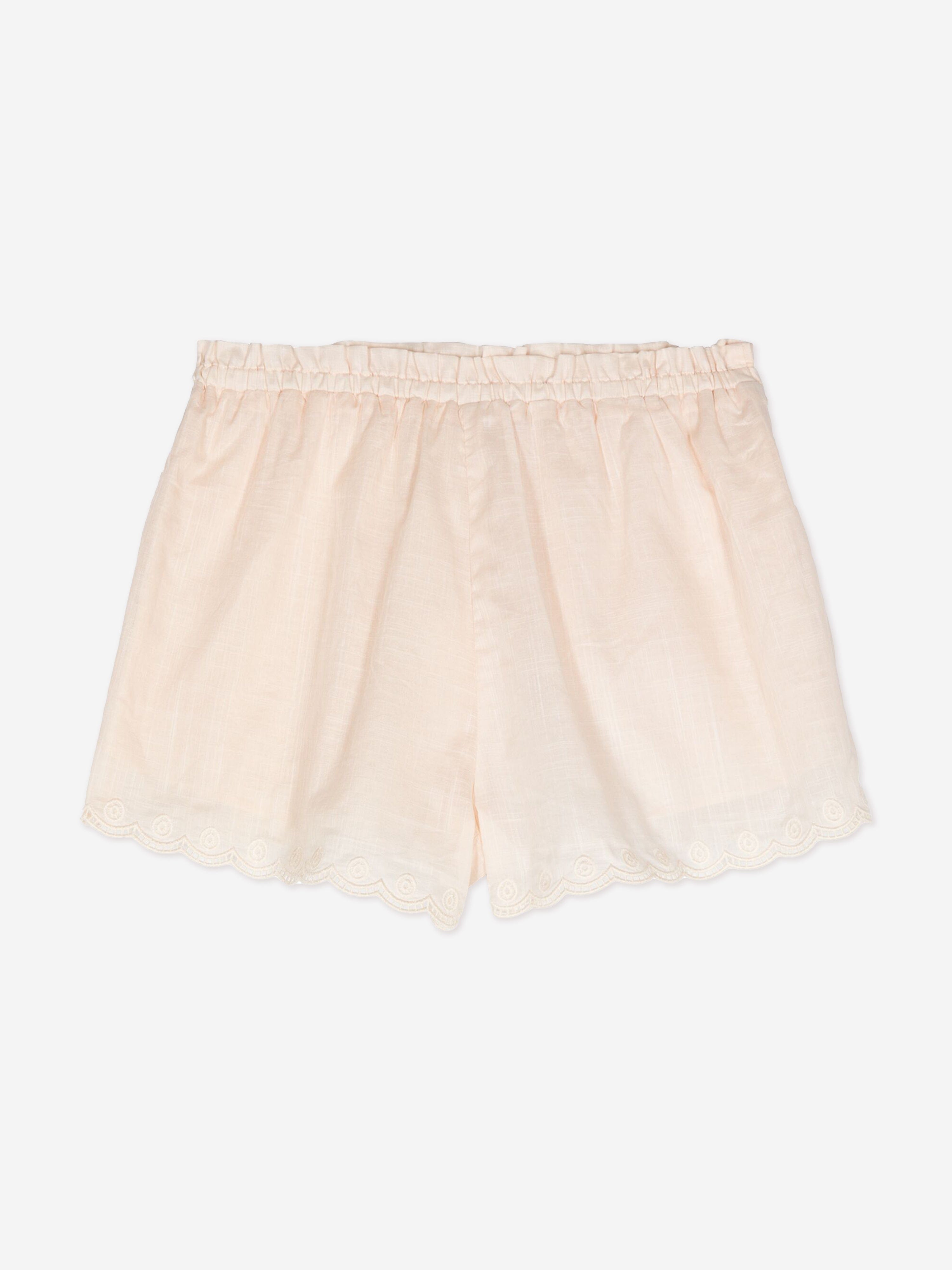 Zimmermann Girls Halliday Embroidered Shorts in Ivory