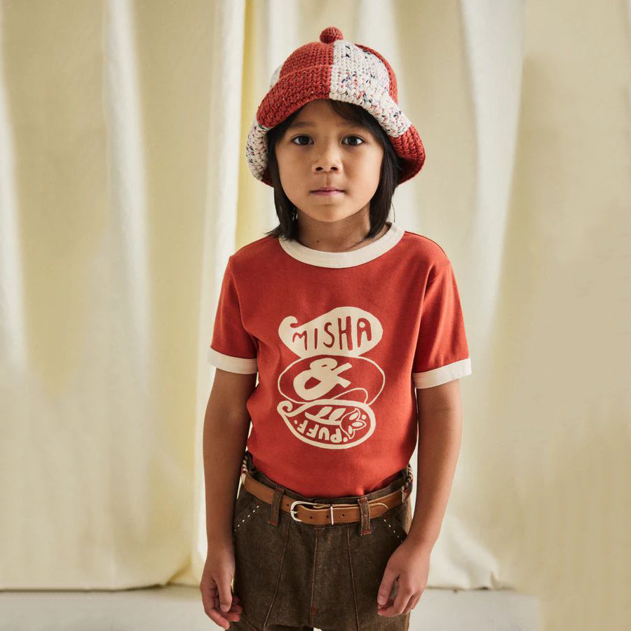 Boys & Girls Brick Red Printed Cotton T-Shirt