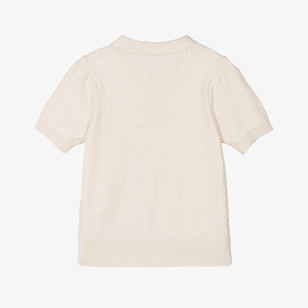 Girls White Cotton Polo Shirt