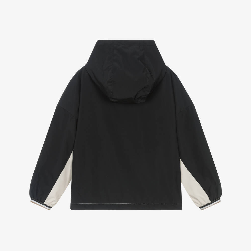 Boys Black & Beige Hooded Jacket