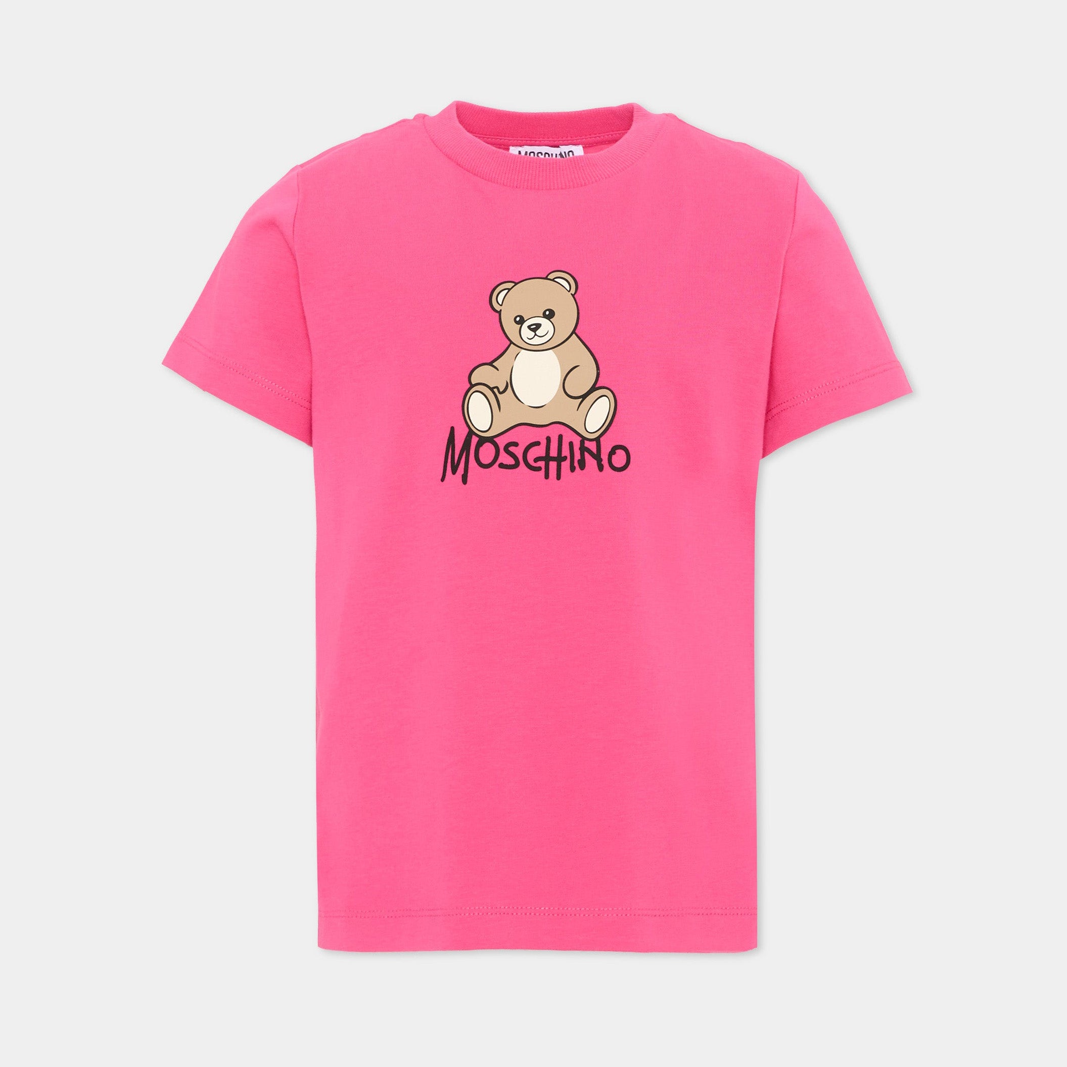 Boys & Girls Fuchsia Bear Printed Cotton T-Shirt