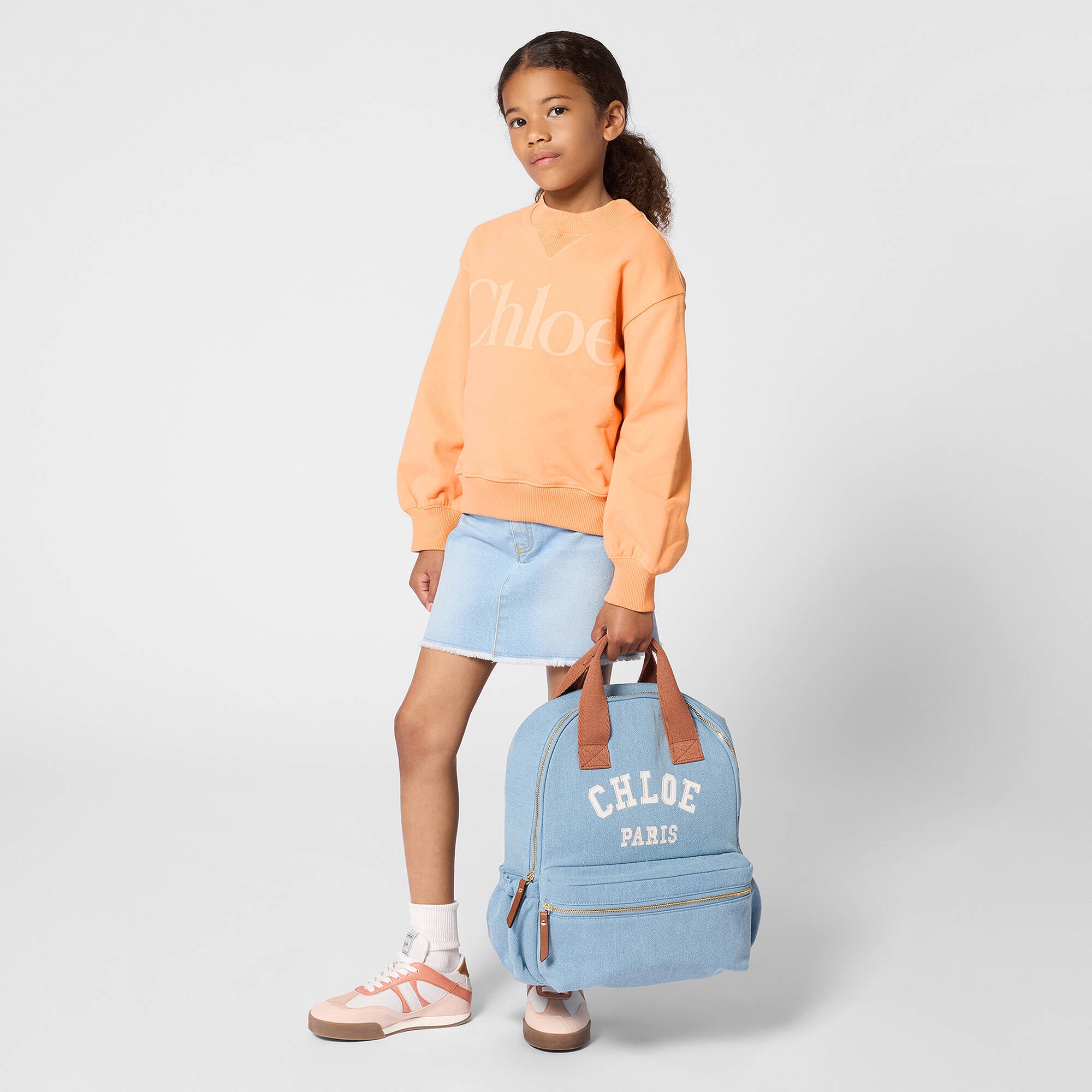 Girls Light Blue Denim Backpack(L28 x H36 x D12cm)