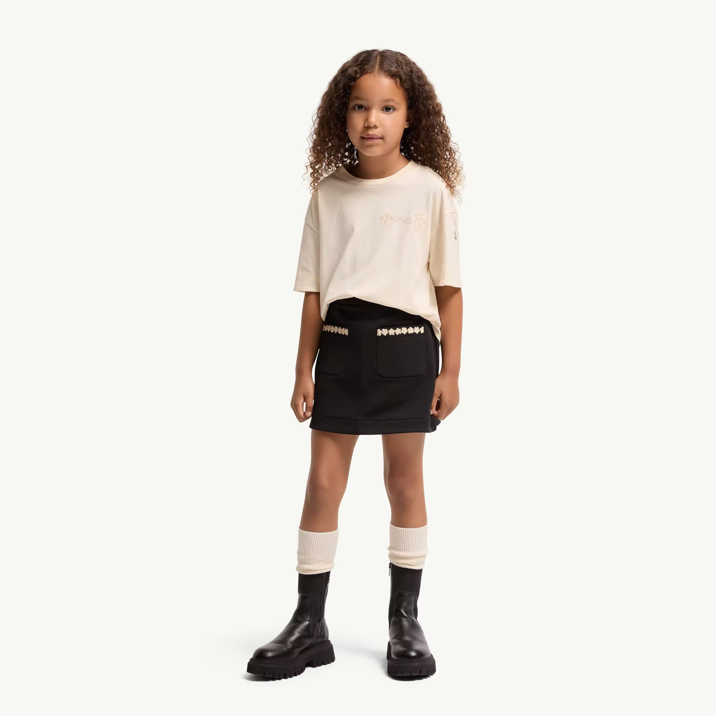 Girls White Embroidered Cotton T-Shirt