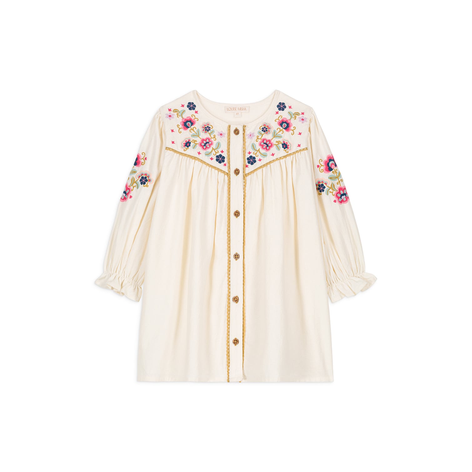 Girls Cream Embroidered Cotton Dress