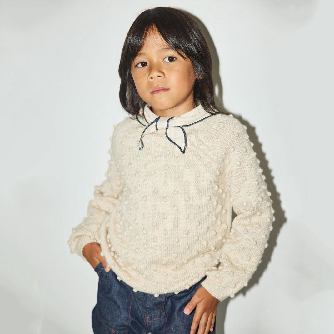 Boys & Girls White Popcorn Wool Sweater