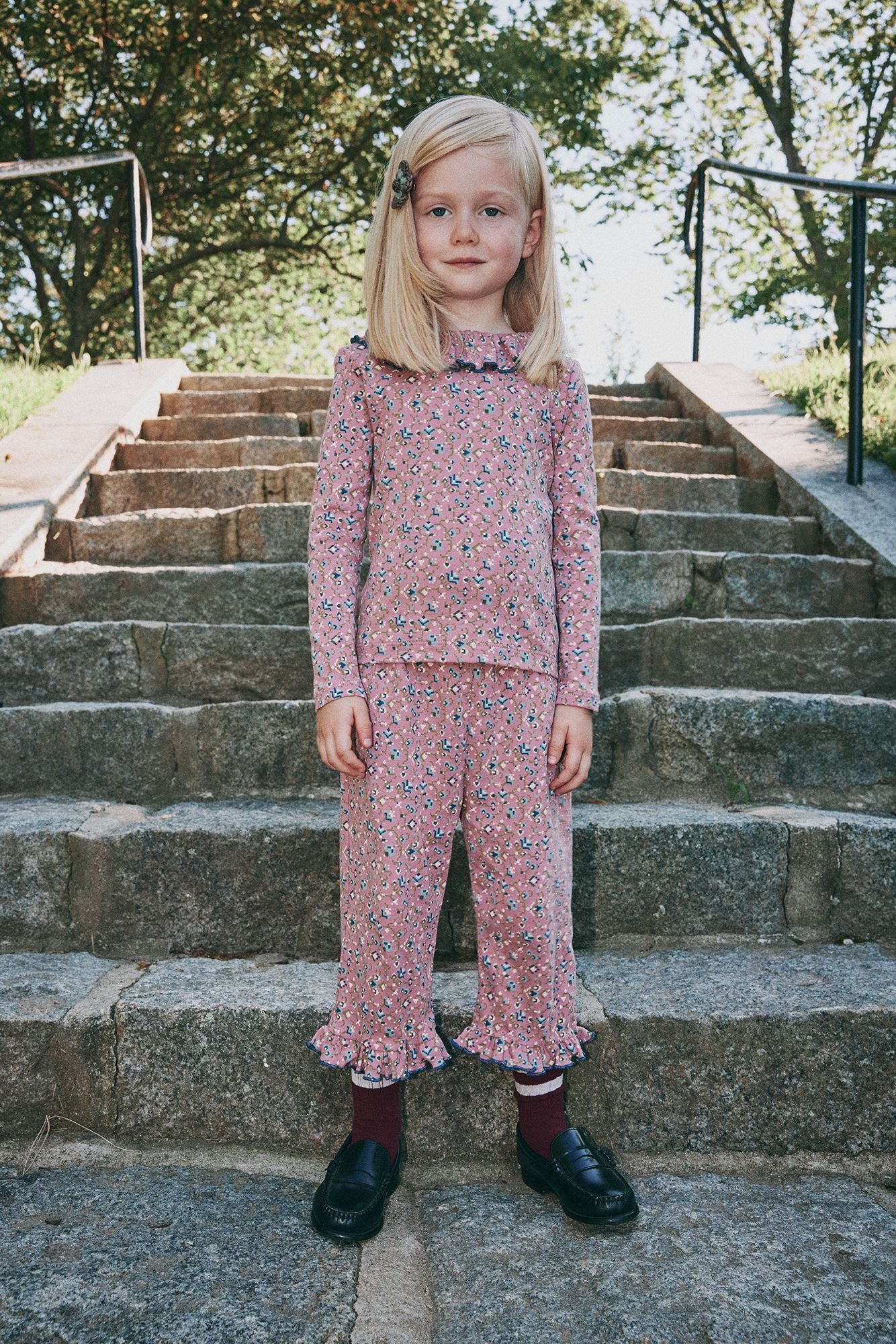 Girls Pink Pattern Cotton Trousers