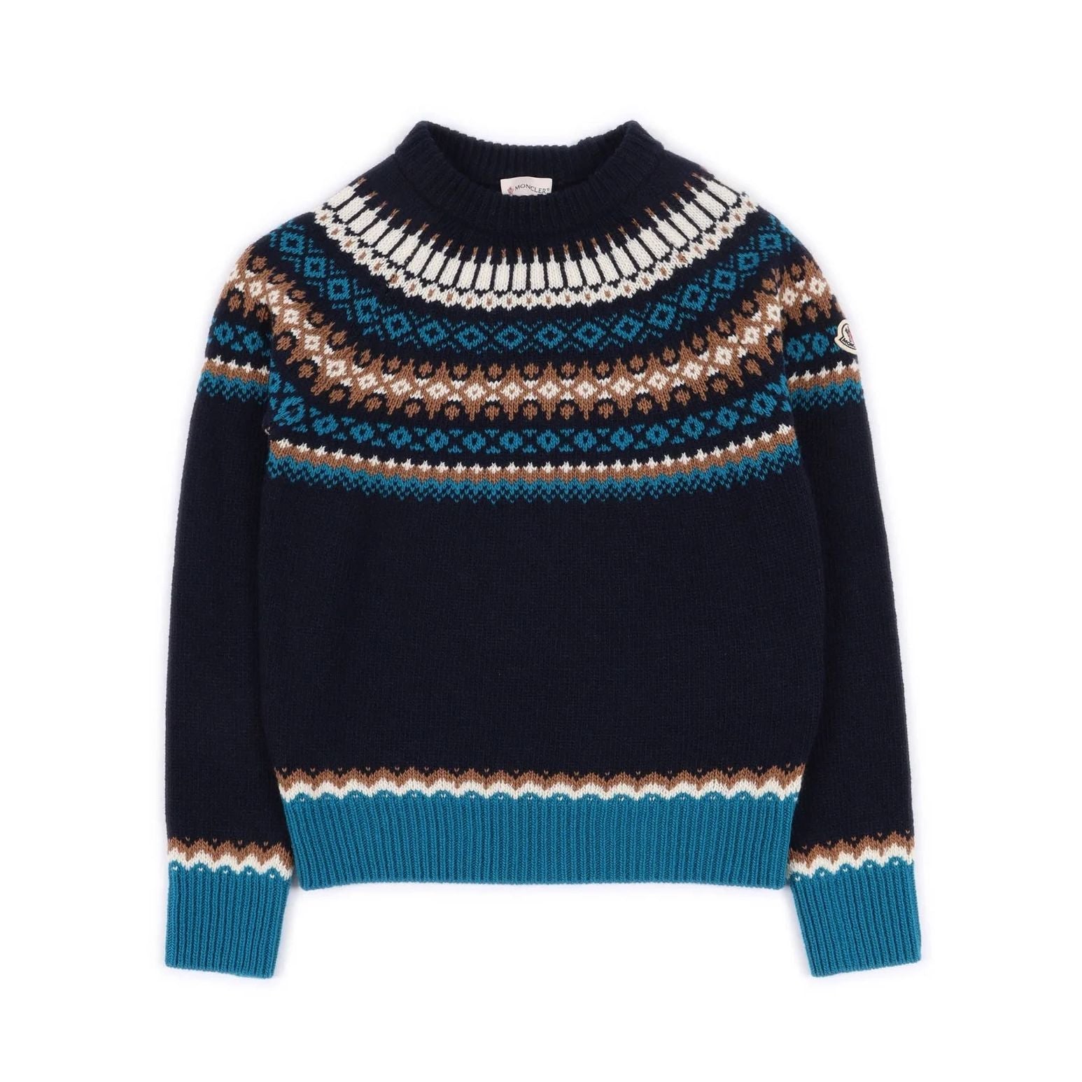 Boys Navy Jacquard Wool Sweater