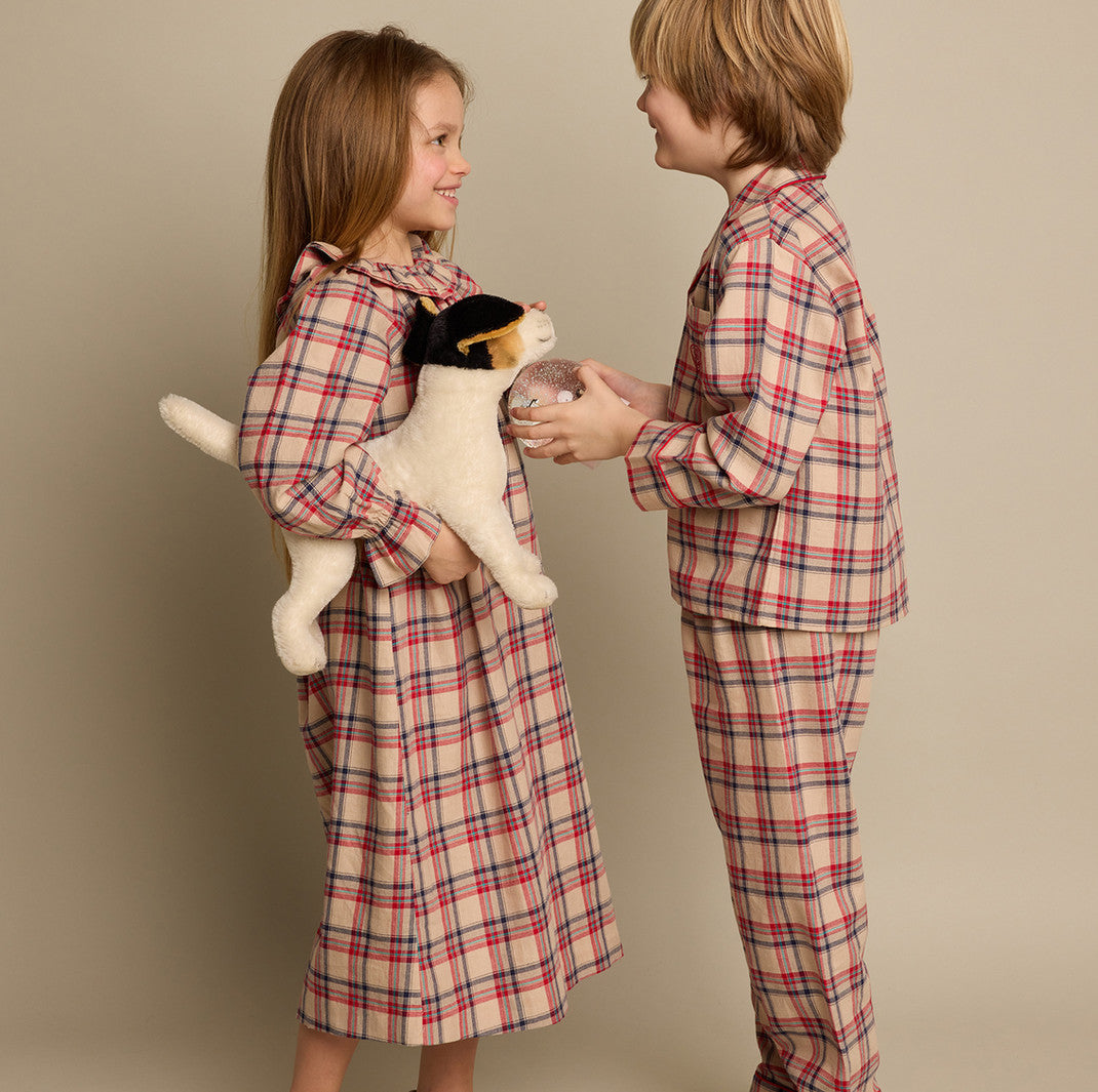 Boys Beige Check Cotton Nightwear Set