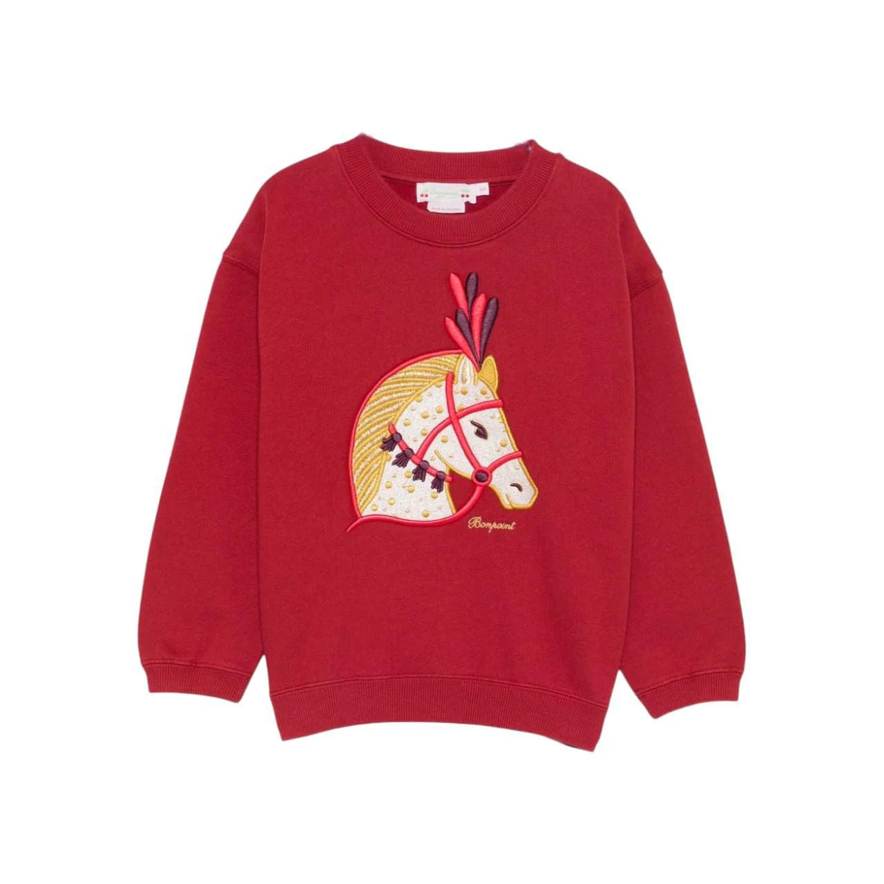 Girls Red Horse Embroidered Cotton Sweatshirt