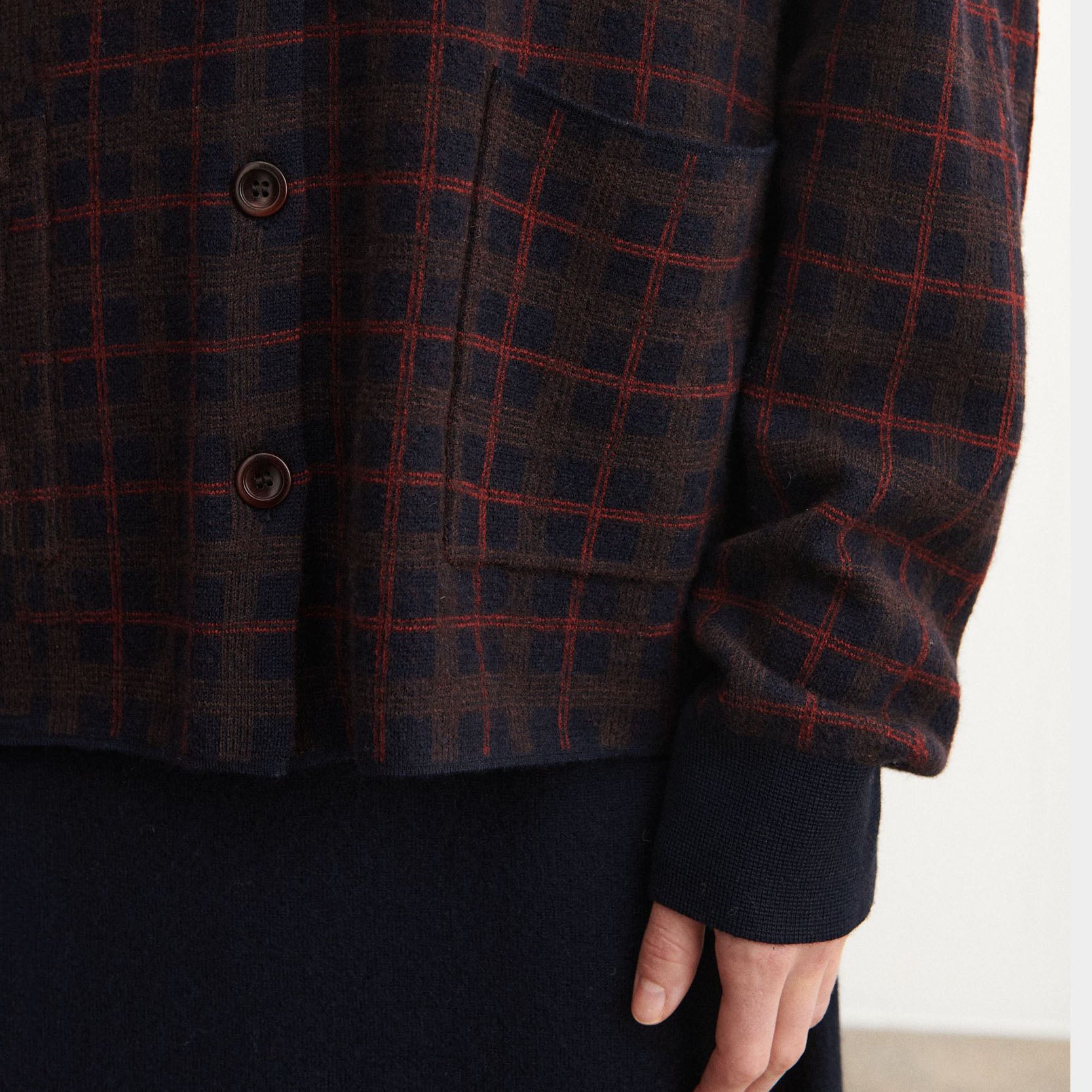 Women Brown Check Wool Jacket