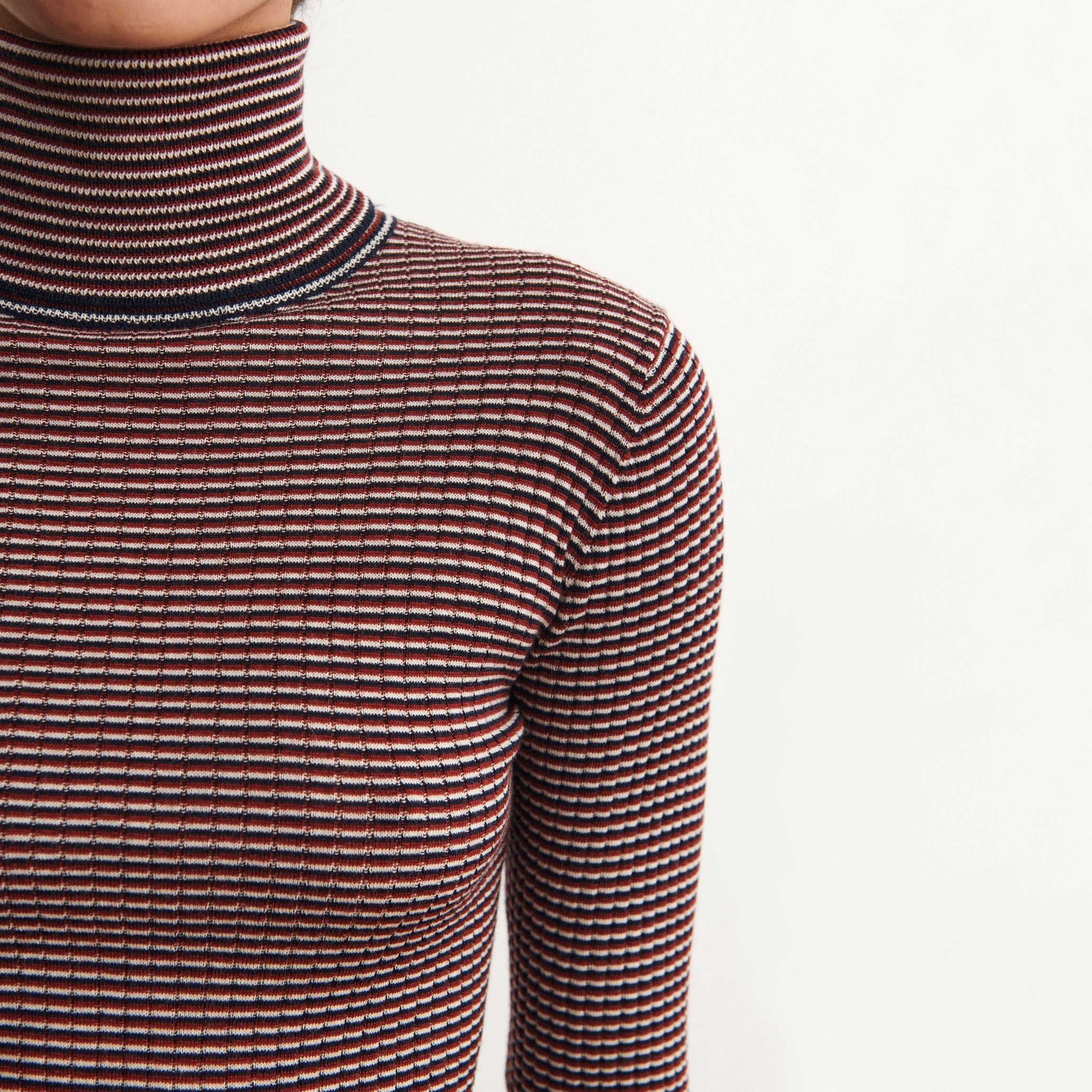 Women Cranberry Stripes Wool Rollneck Top
