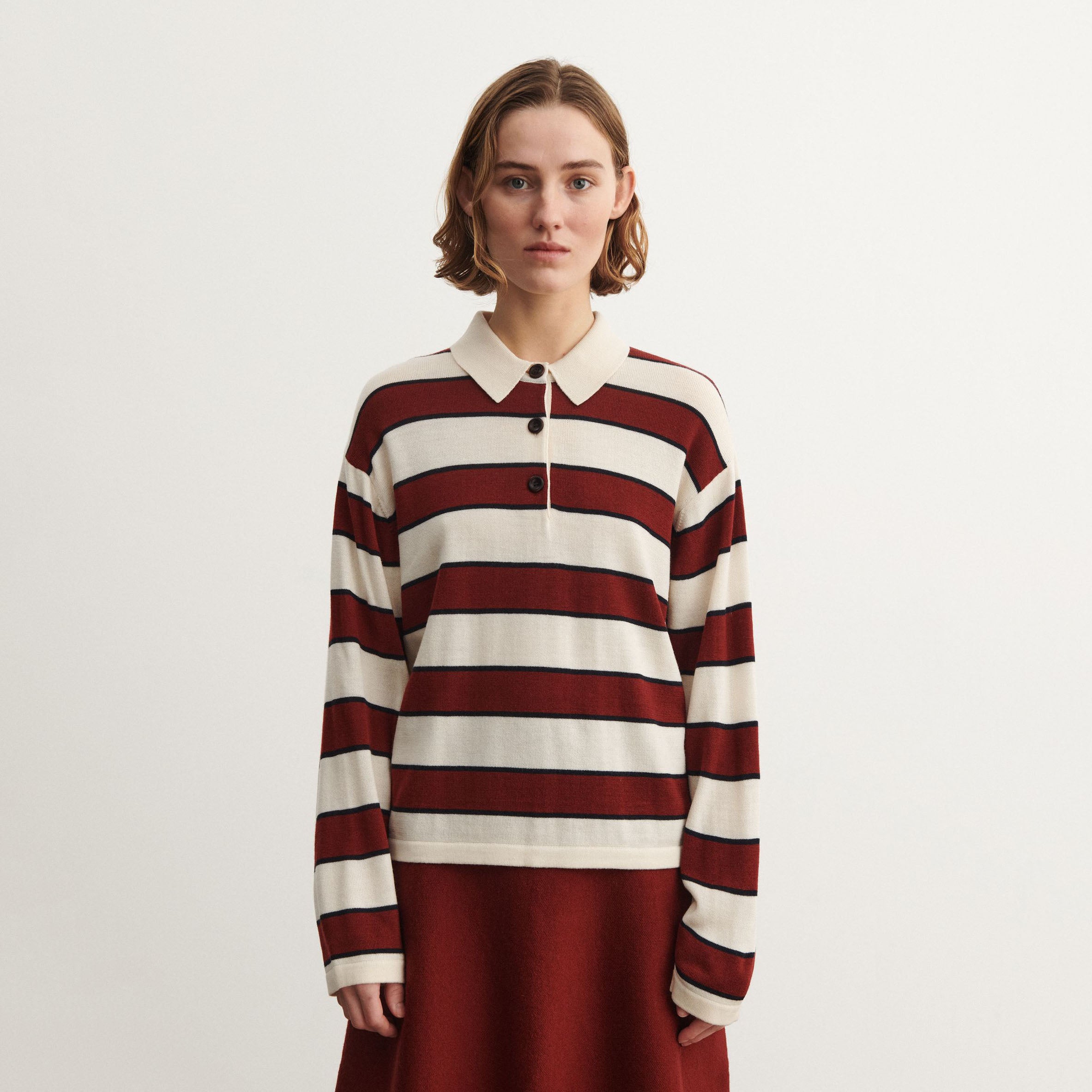 Women Cranberry Stripes Wool Polo Shirt