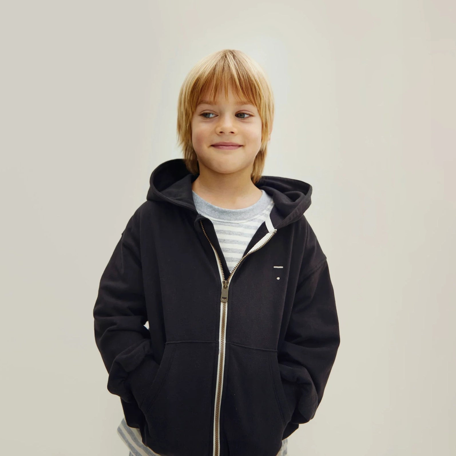 Boys & Girls Black Cotton Zip-Up Top