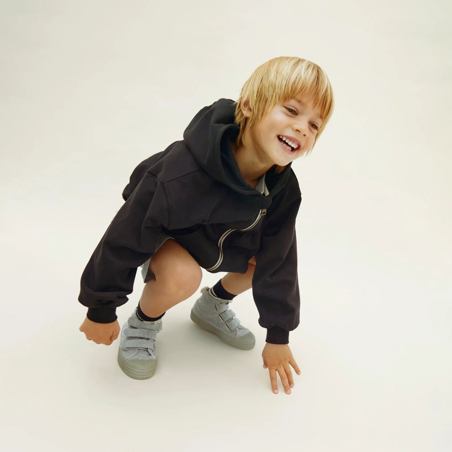 Boys & Girls Black Cotton Zip-Up Top