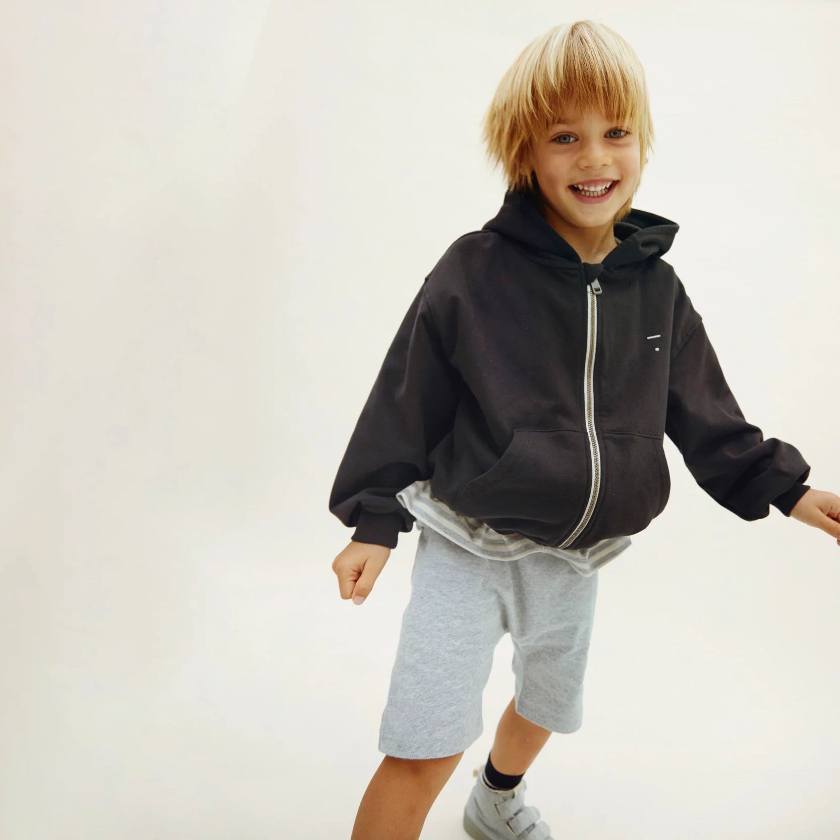 Boys & Girls Black Cotton Zip-Up Top