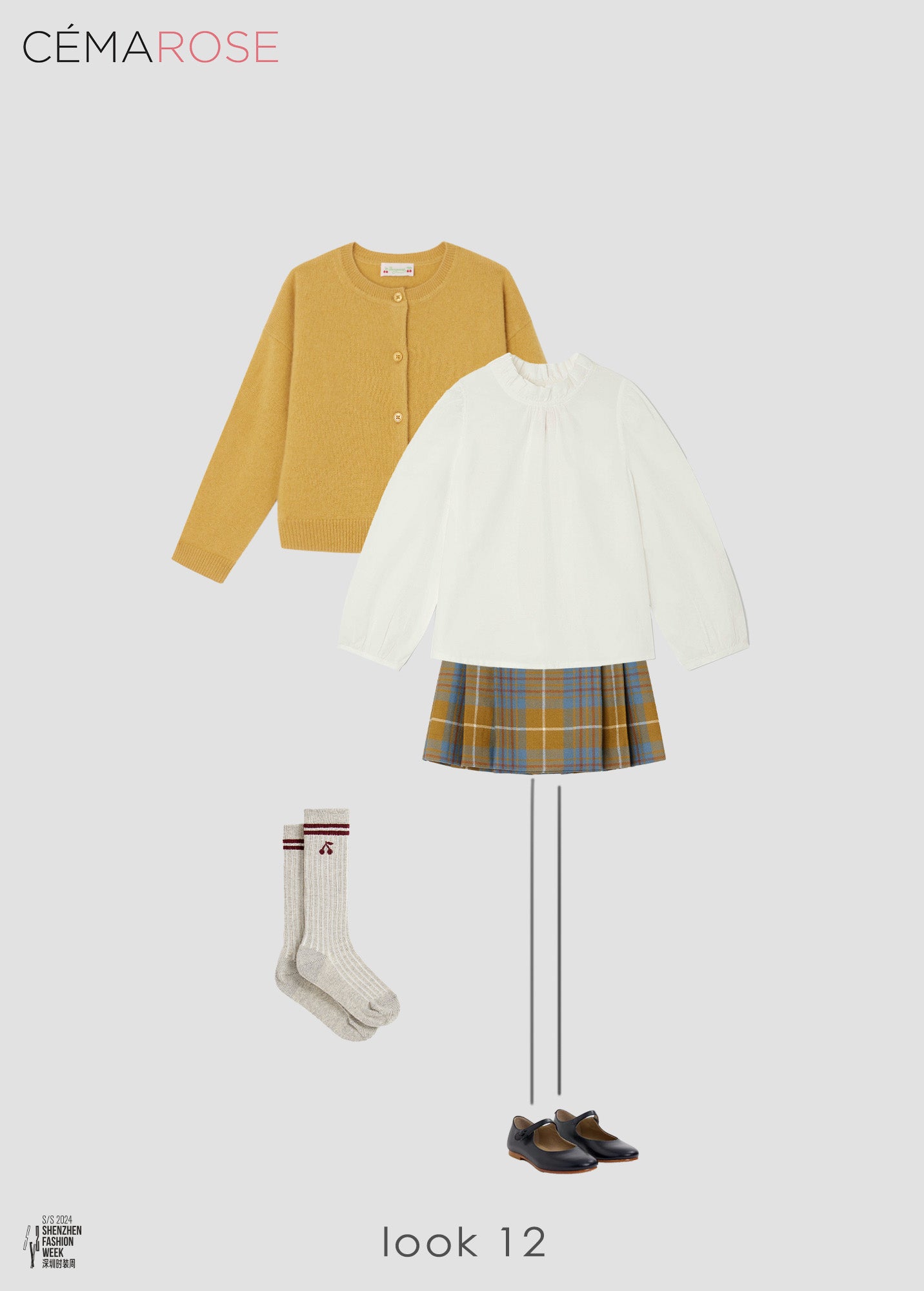 Girls Olive Check Wool Skirt