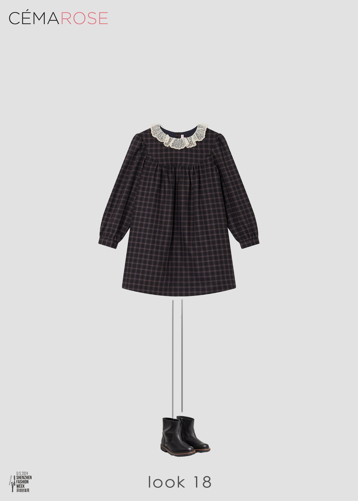 Girls Dark Grey Check Cotton Dress