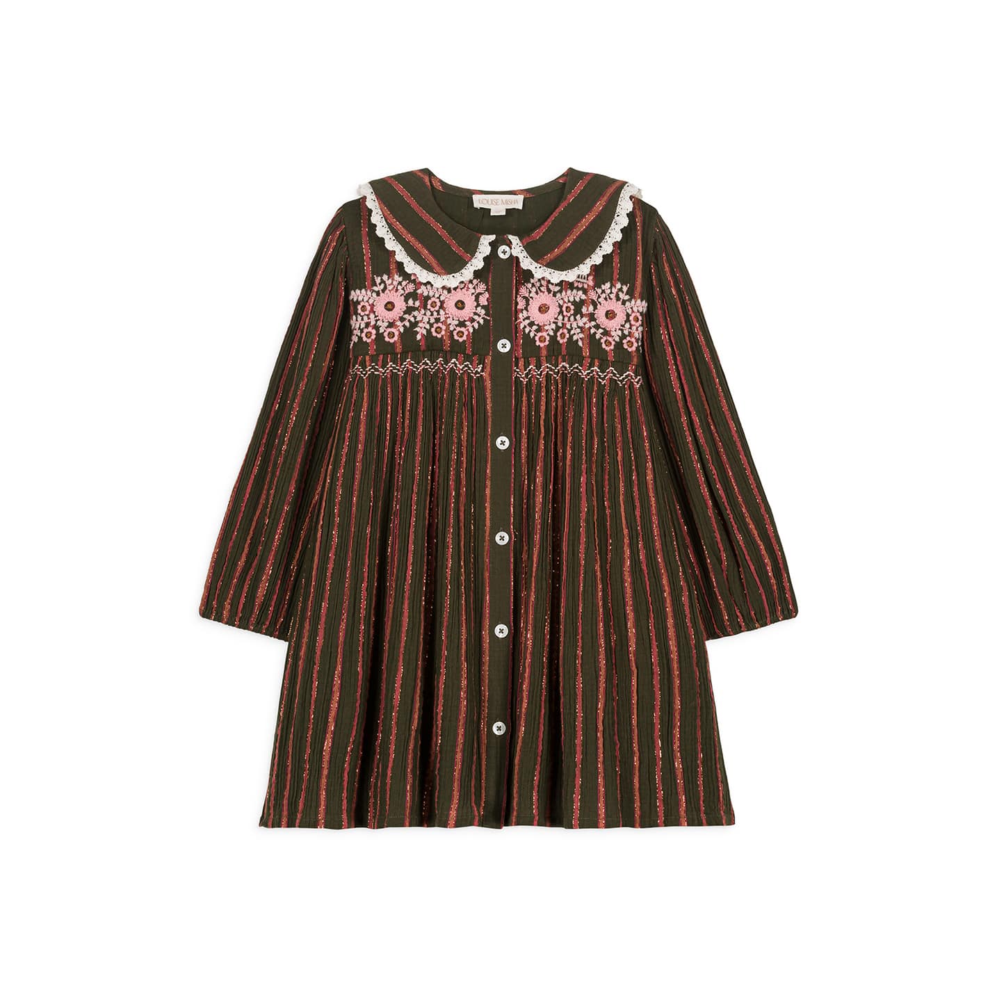 Girls Khaki Stripes Cotton Dress