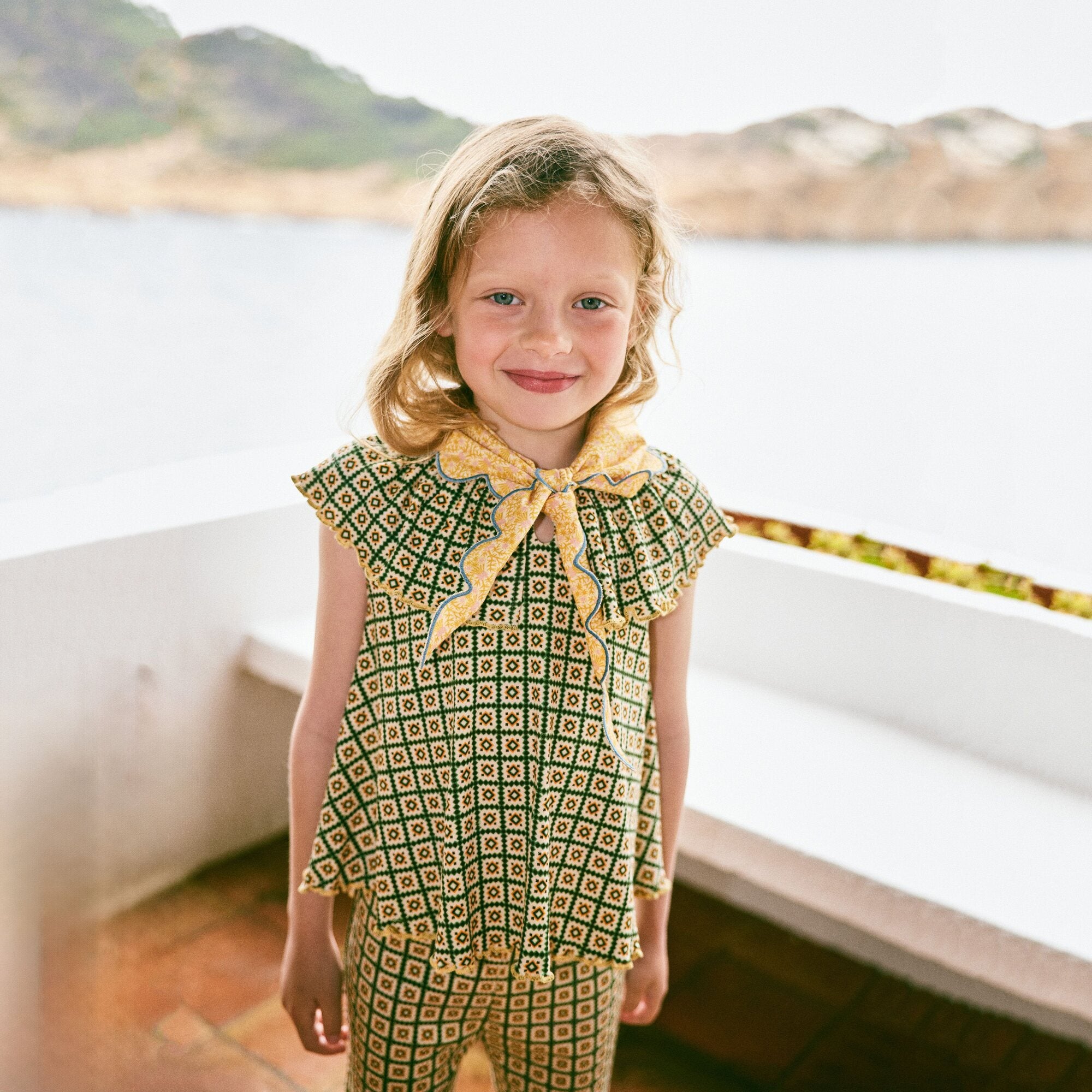 Girls Green Check Ruffled Cotton Top