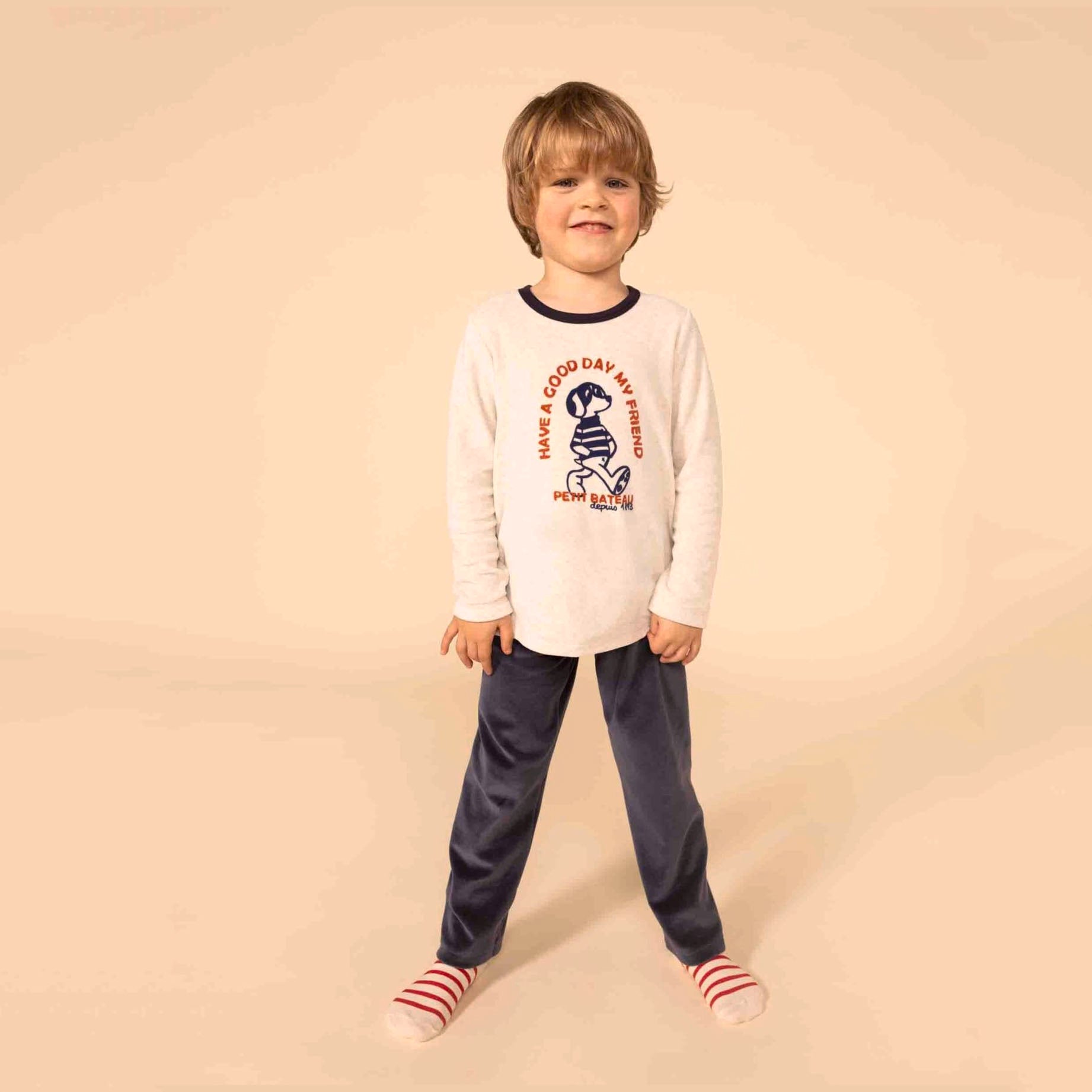 Boys White Printed Cotton Nightwear Set