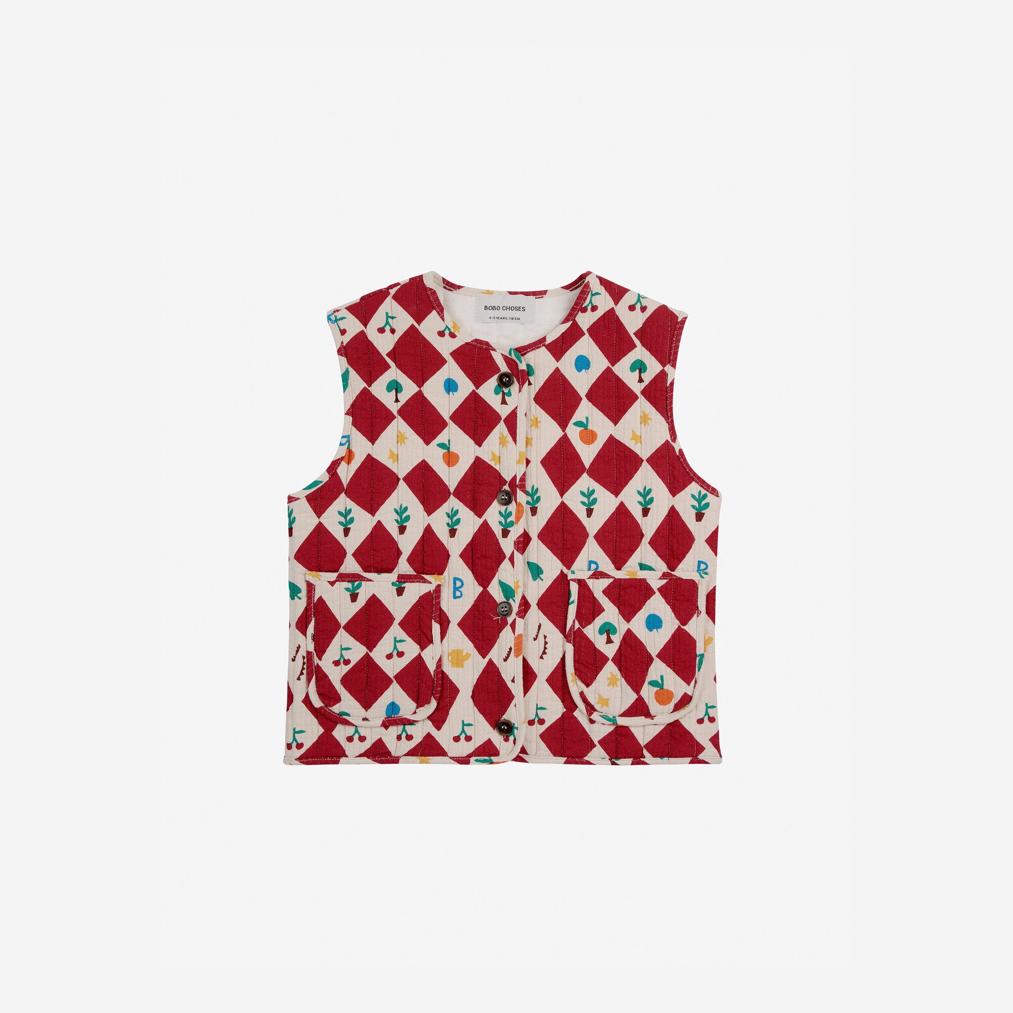 Girls Red Check Padded Gilet