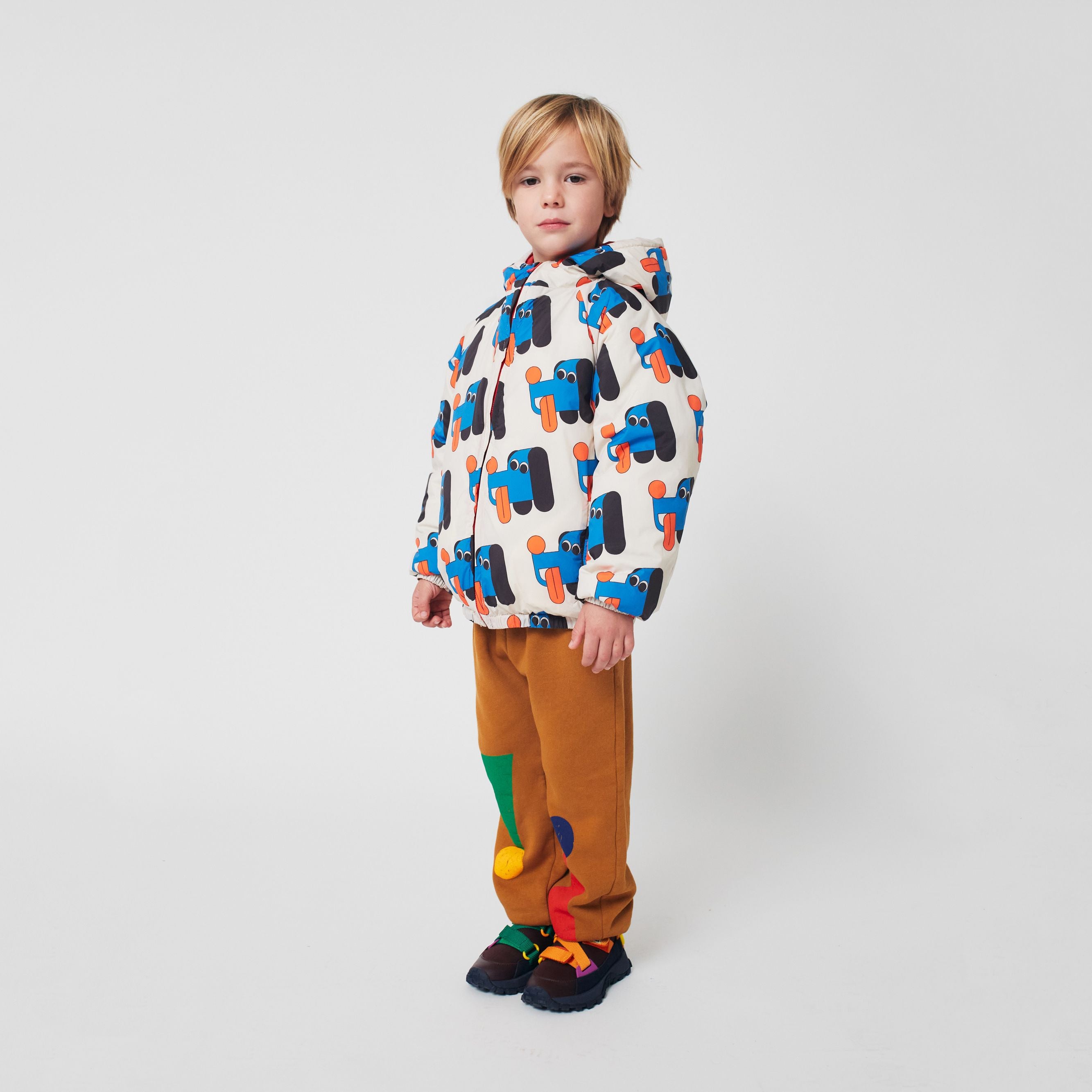 Boys & Girls Beige Dog Printed Reversible Padded Jacket