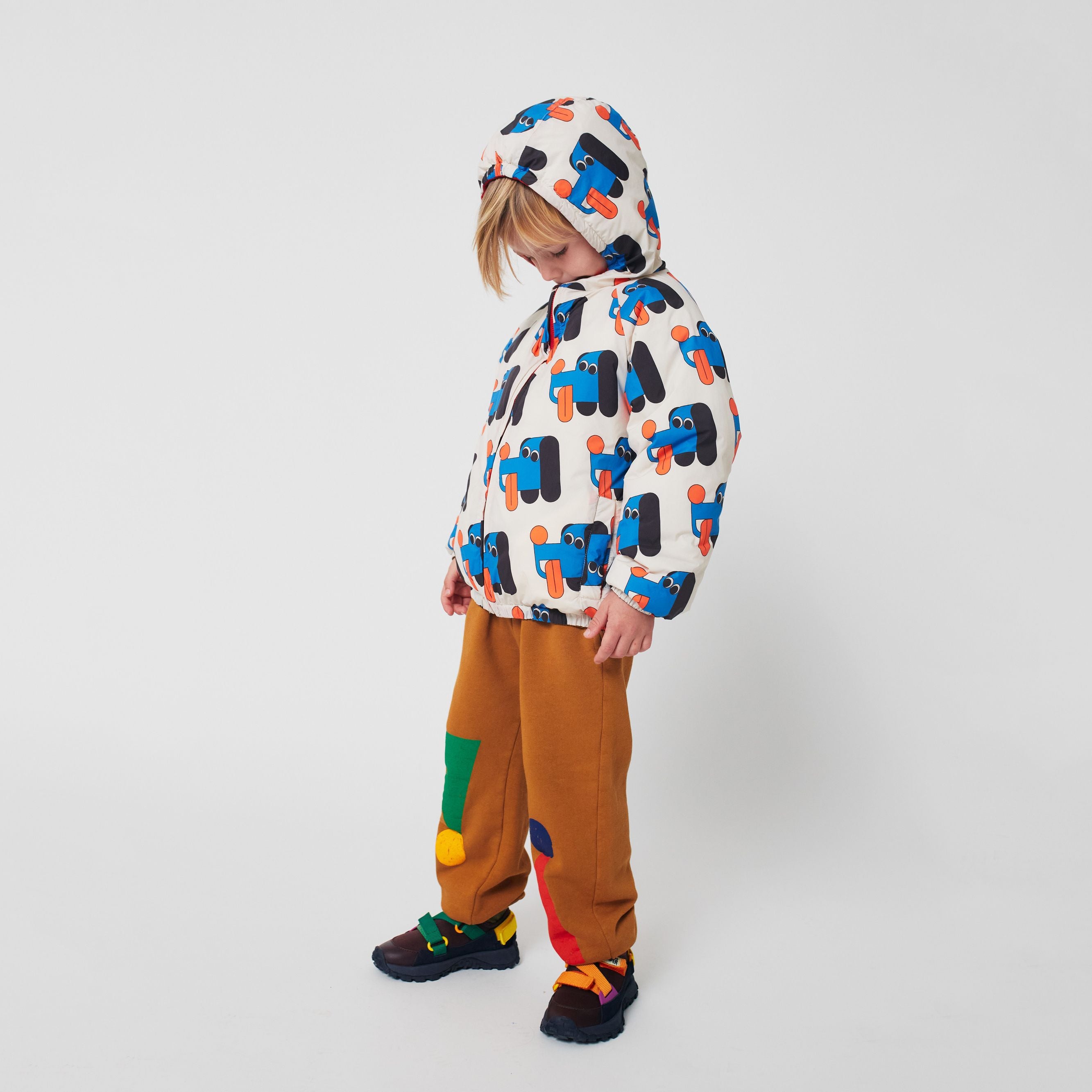 Boys & Girls Beige Dog Printed Reversible Padded Jacket