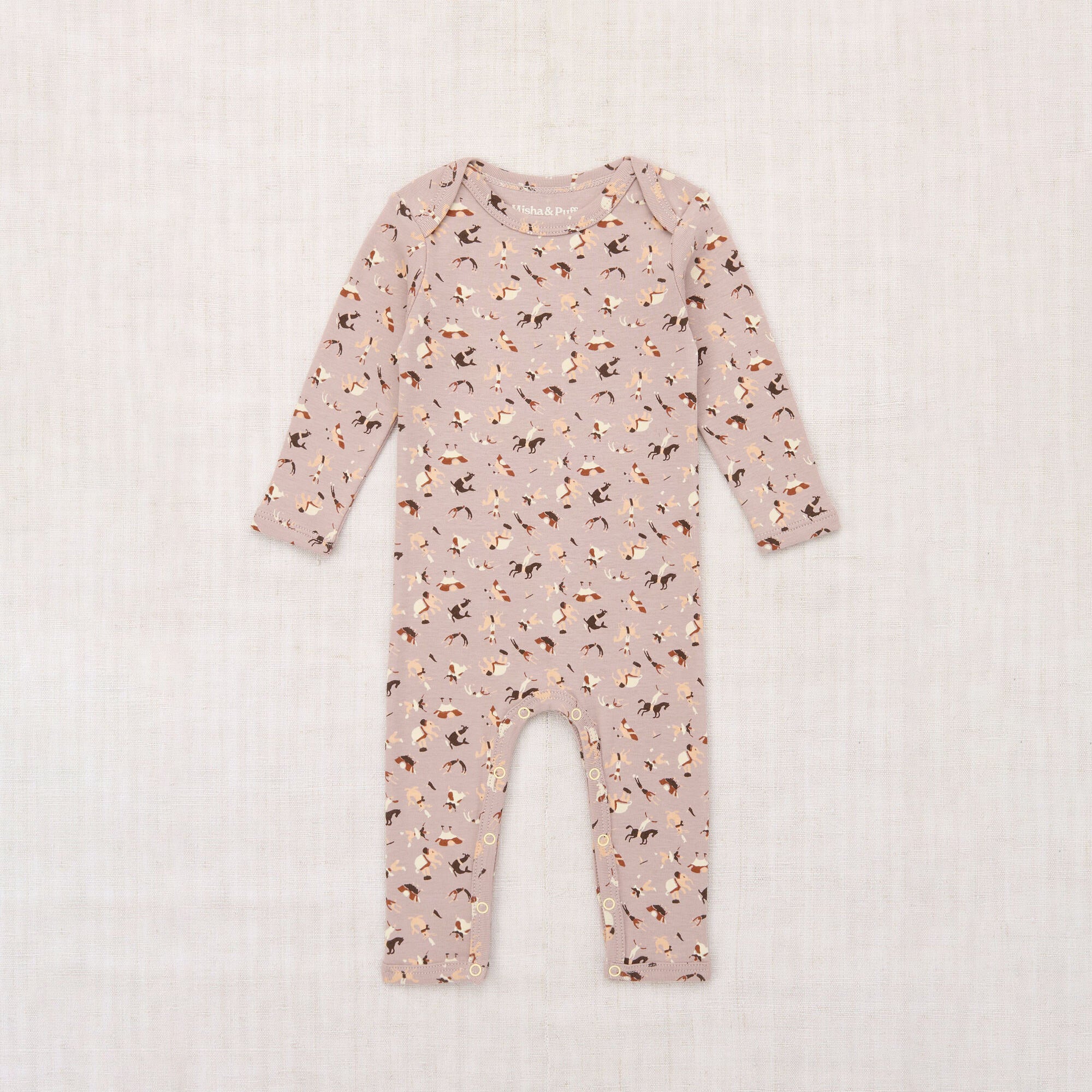 Baby Boys & Girls Beige Pink Printed Cotton Babysuit