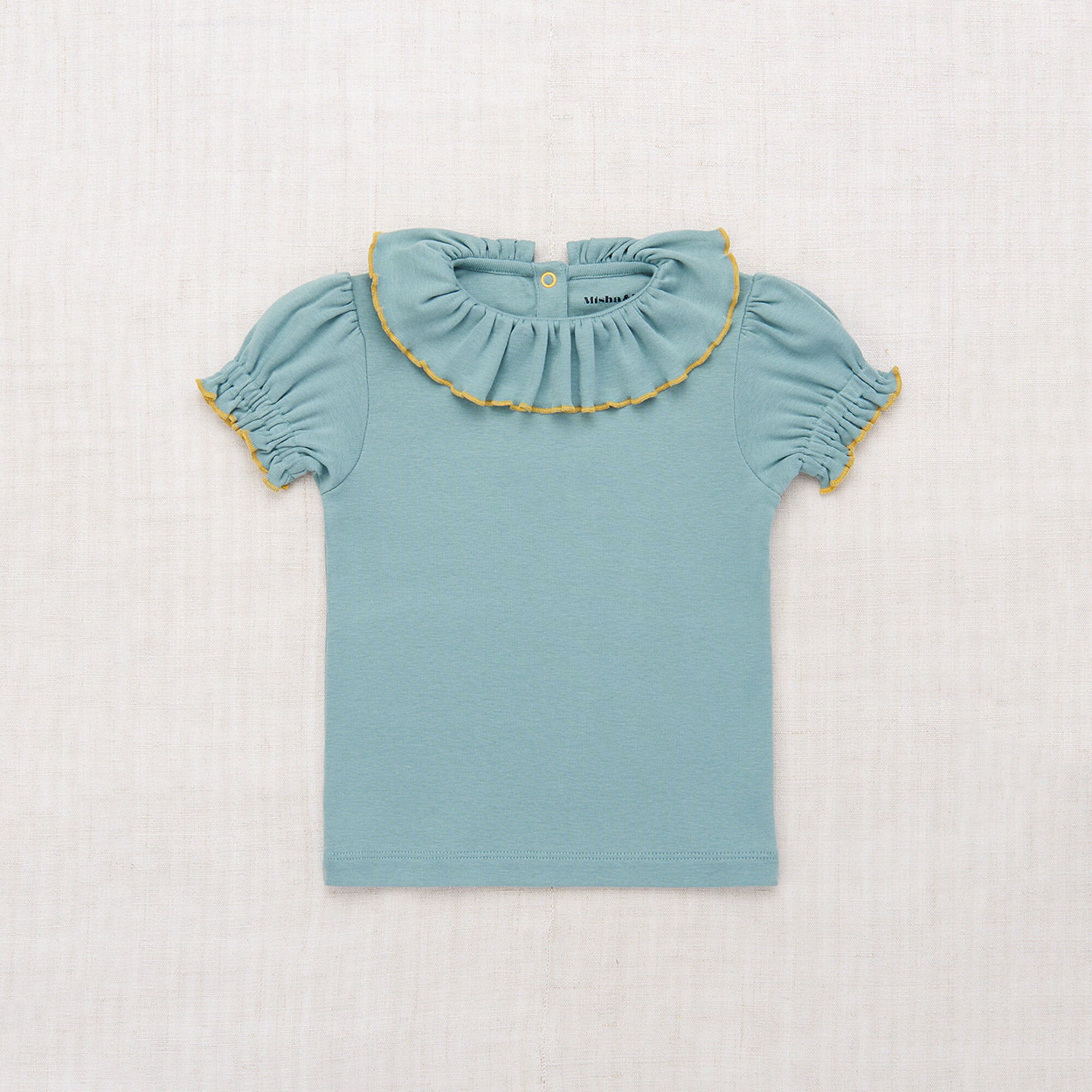 Girls Blue Ruffled Cotton T-Shirt