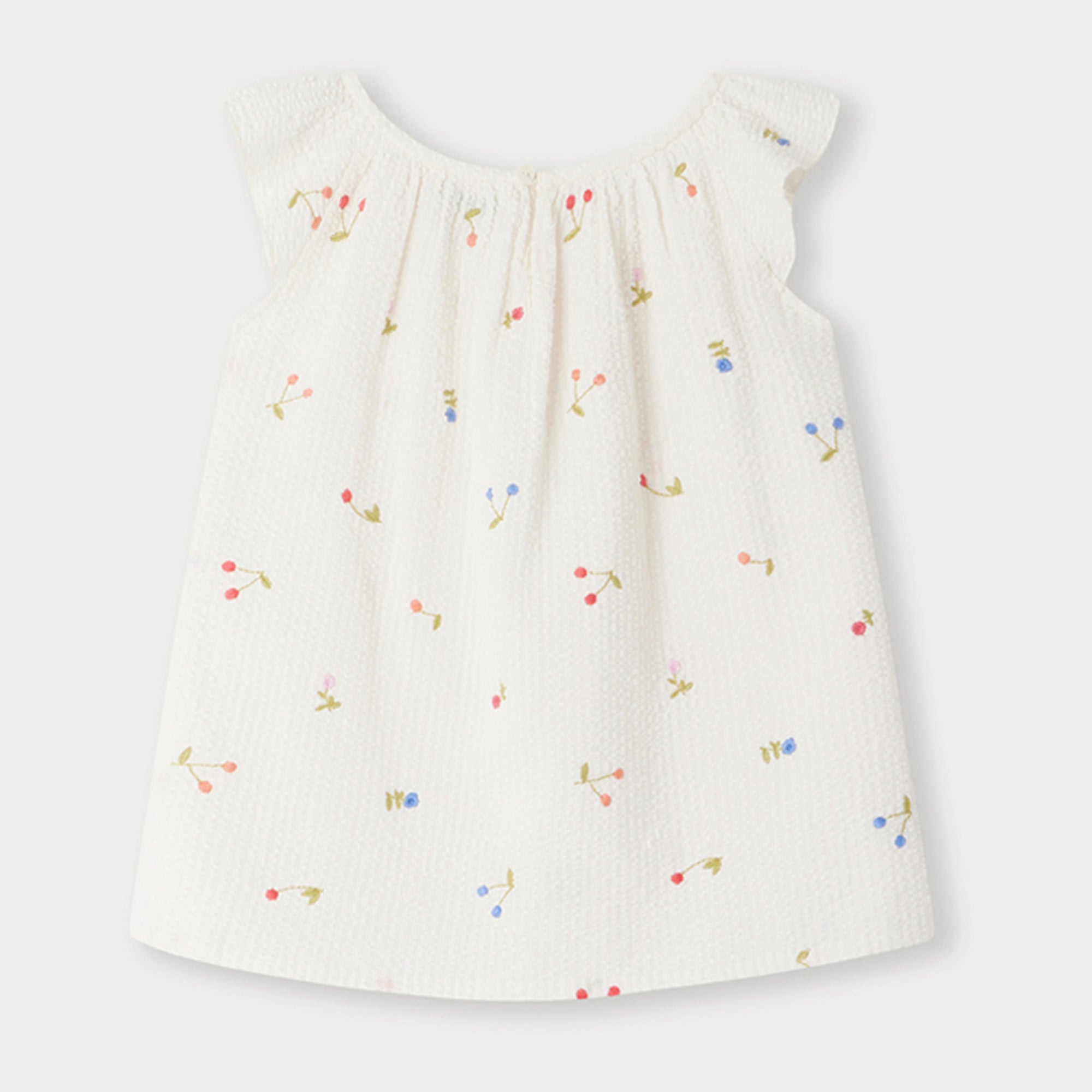 Girls White Cherry Embroidered Cotton Top