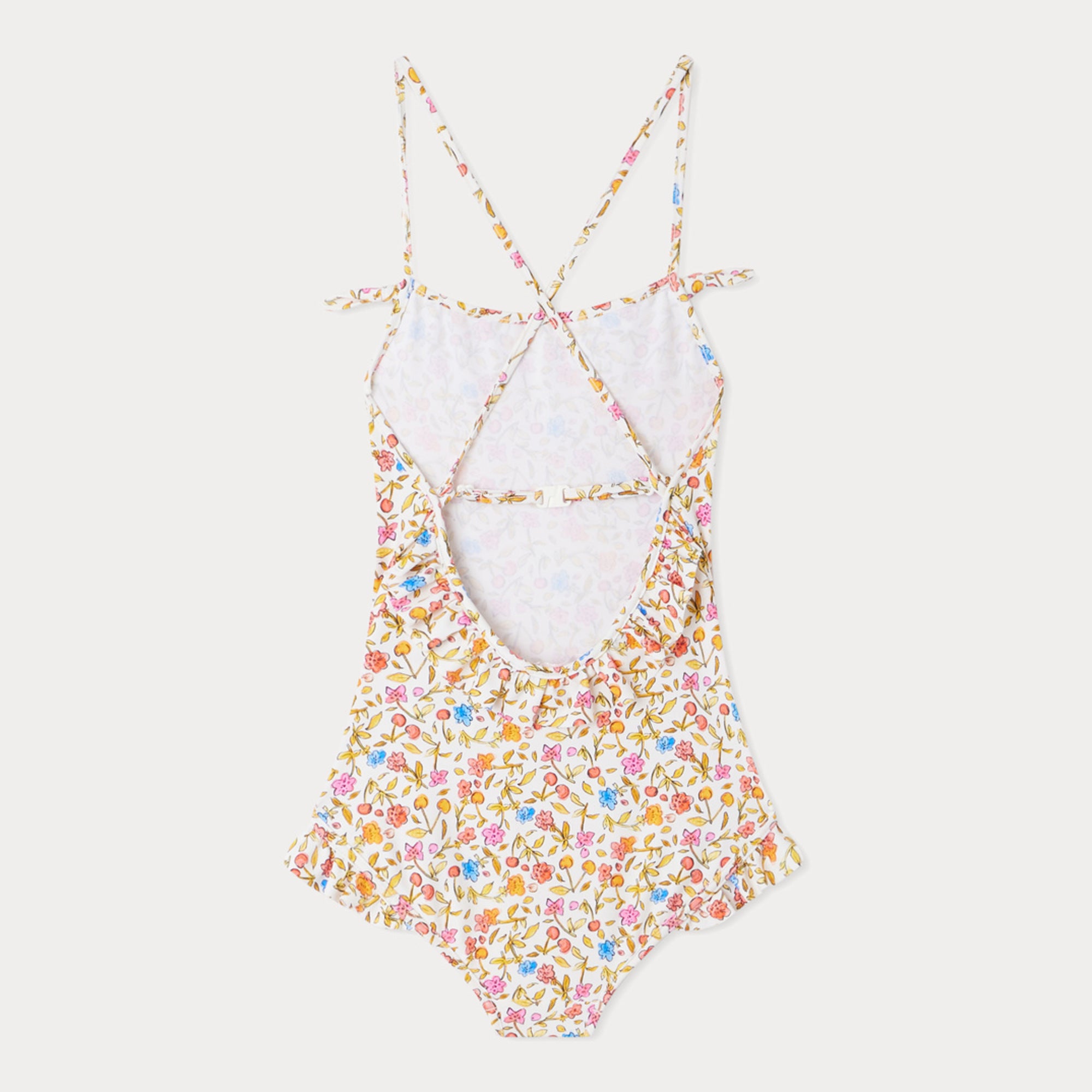 Girls Orange Floral Swimsuit