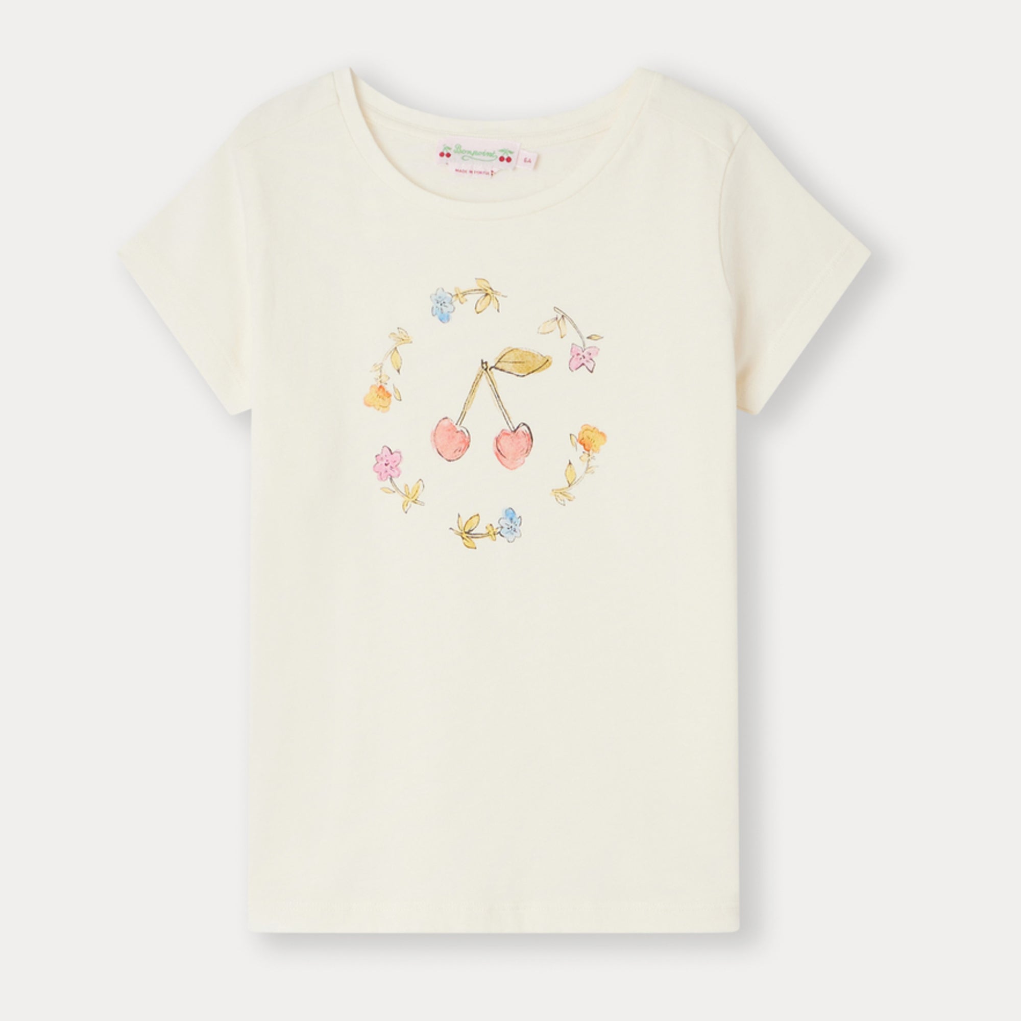 Girls White Printed Cotton T-Shirt