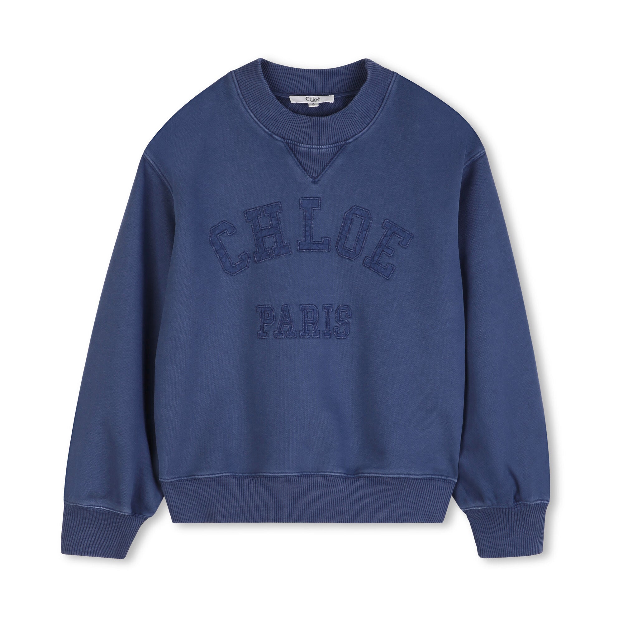 Girls Blue Embroidered Logo Cotton Sweatshirt