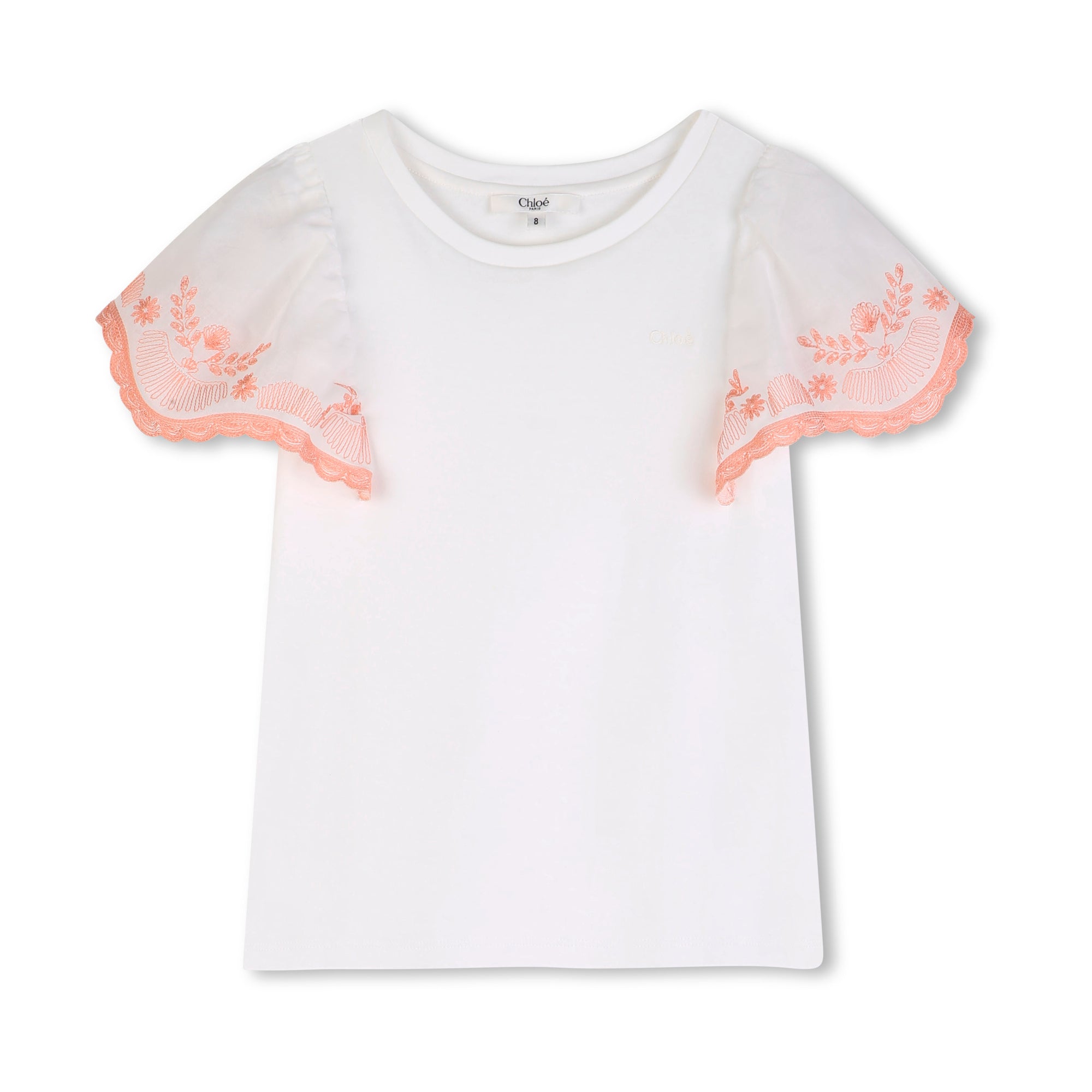 Girls White Ruffled Cotton T-Shirt