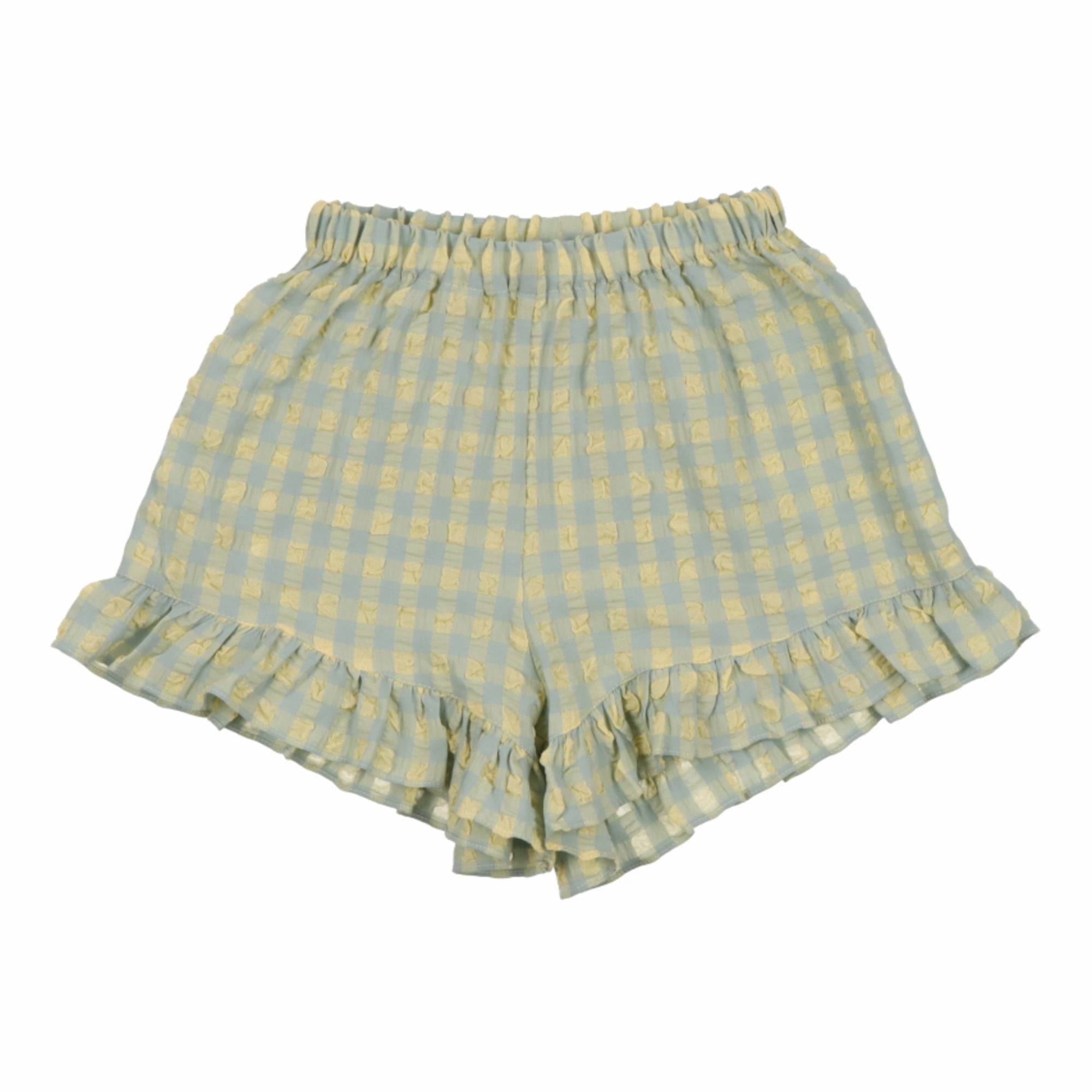 Girls Yellow Check Cotton Shorts