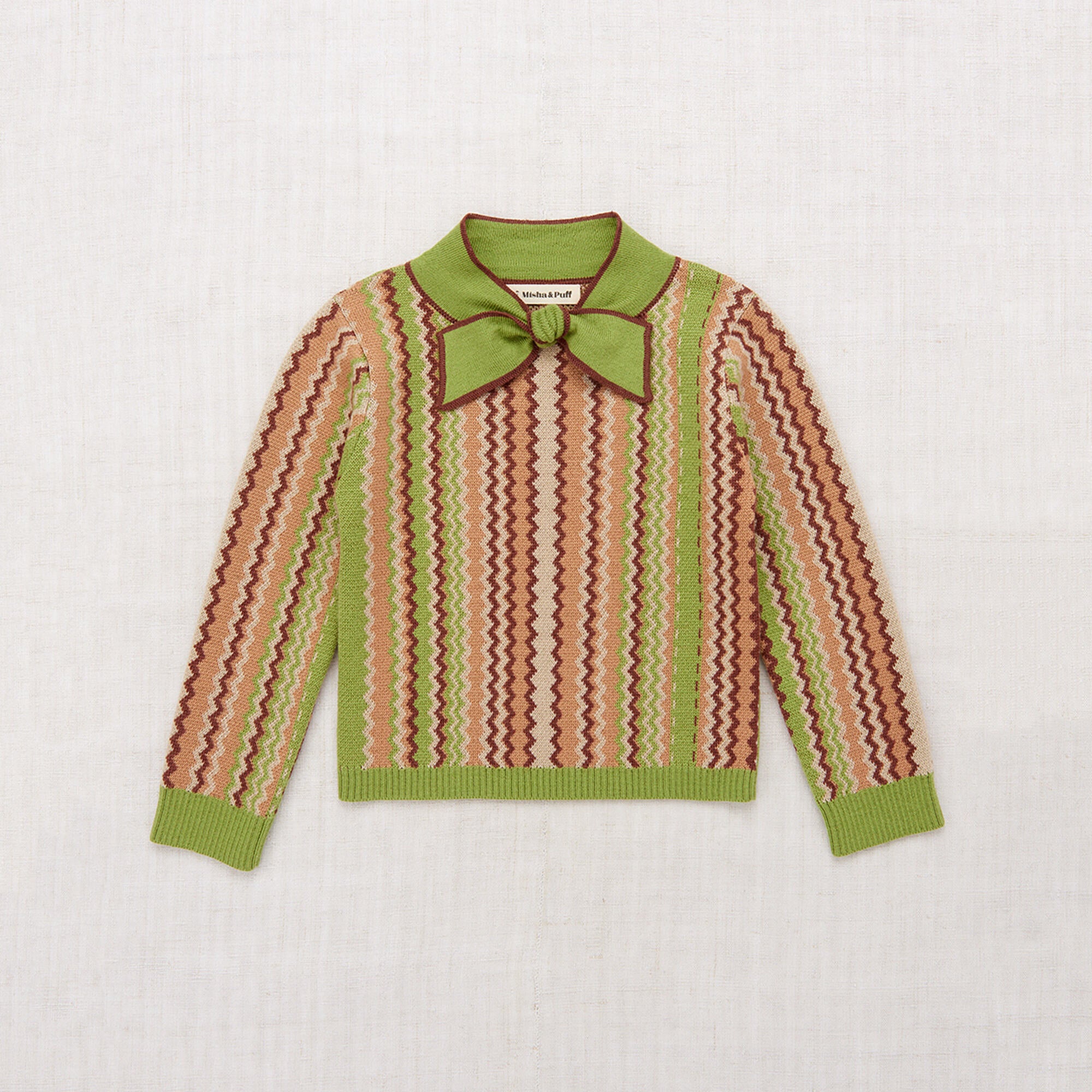 Boys & Girls Green Curved Jacquard Wool Sweater