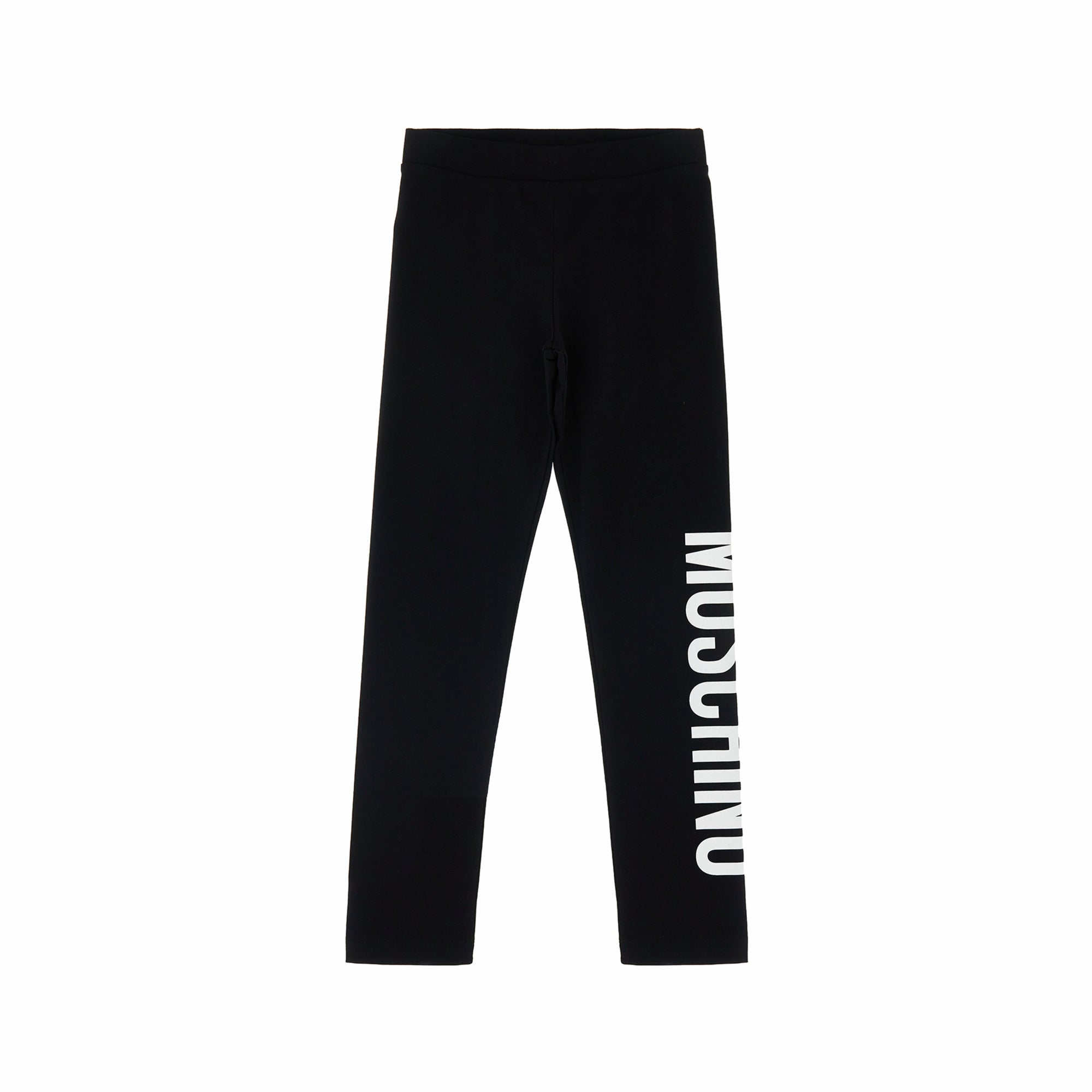 Girls Black Printed Logo Cotton Leggings