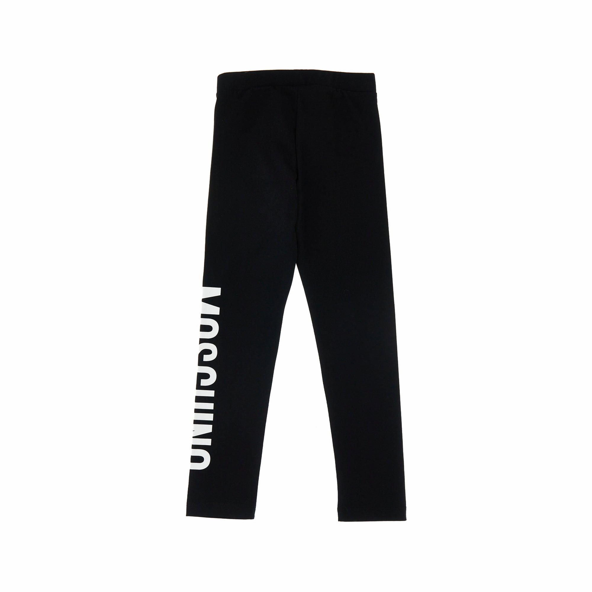 Girls Black Printed Logo Cotton Leggings