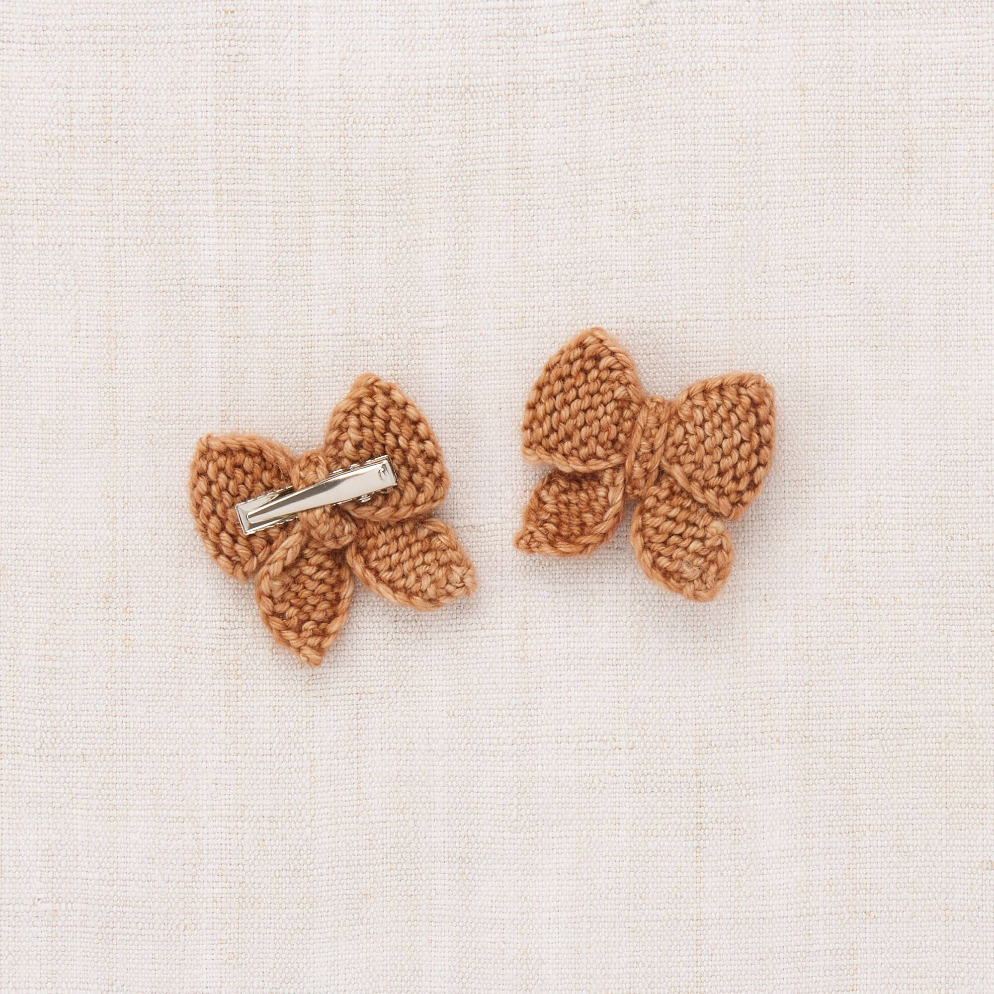 Girls Gold Bow Wool Hair Clips