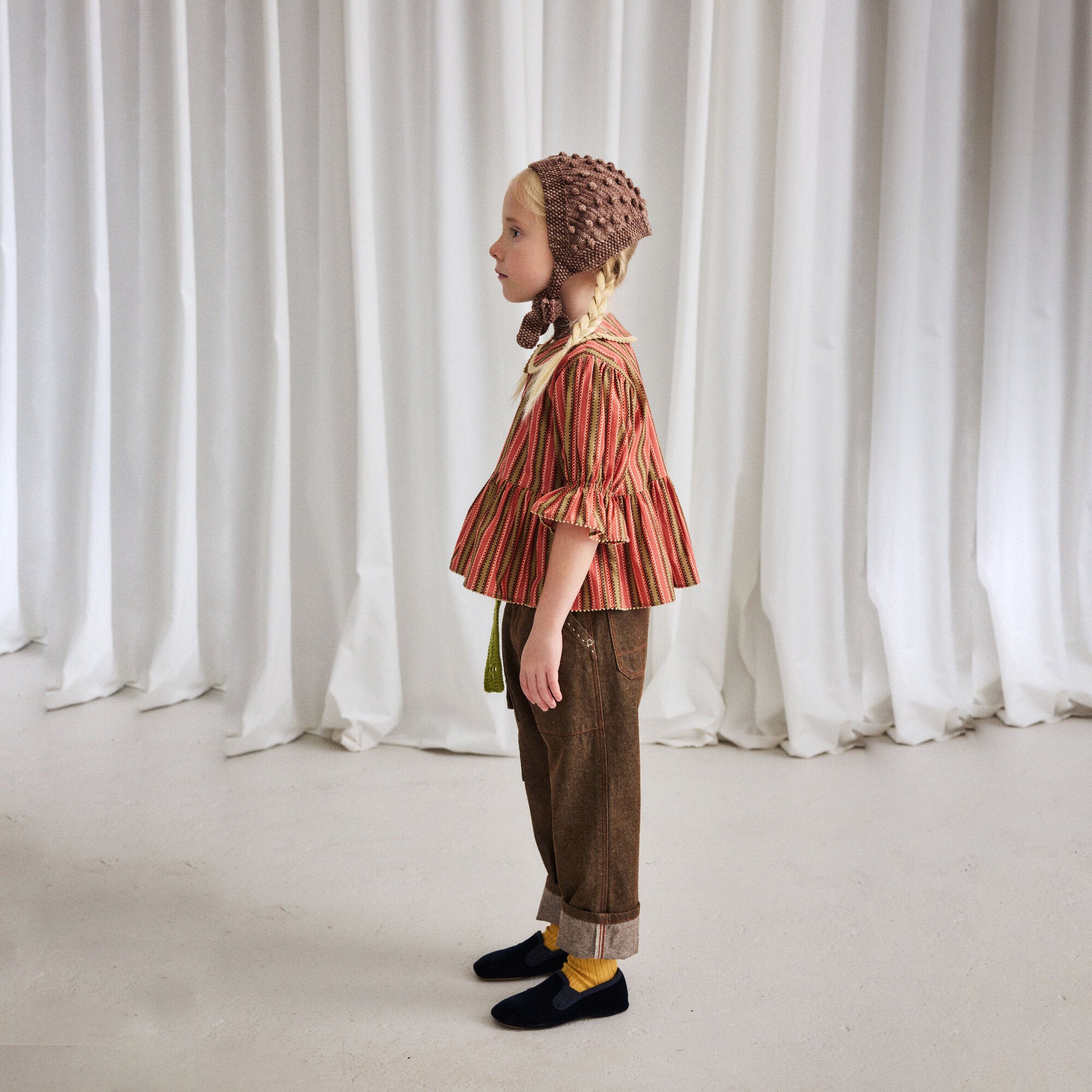 Girls Brown Wool Popcorn Headwarmer