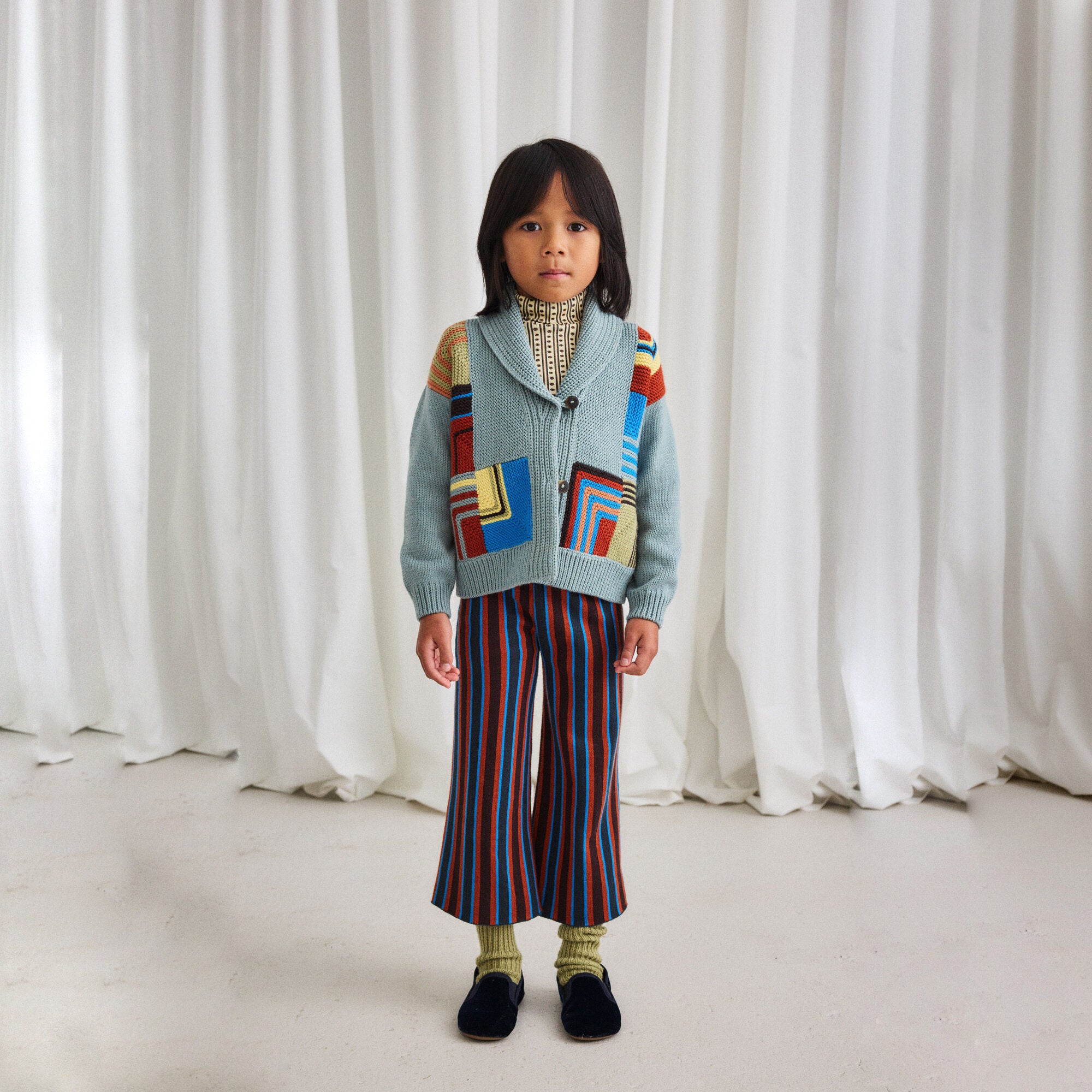 Boys & Girls Light Blue Patchwork Wool Cardigan