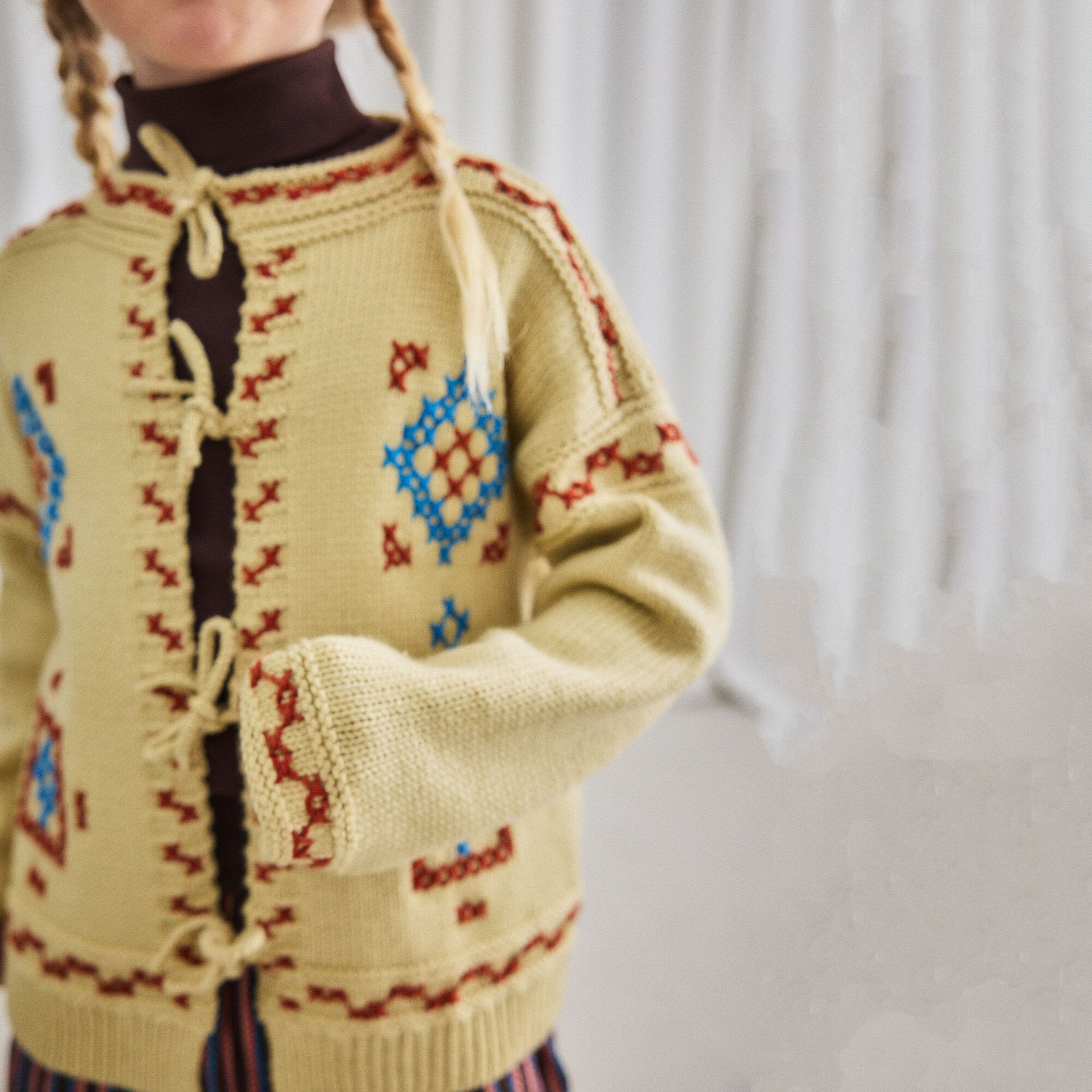 Boys & Girls Light Yellow Embroidered Wool Cardigan