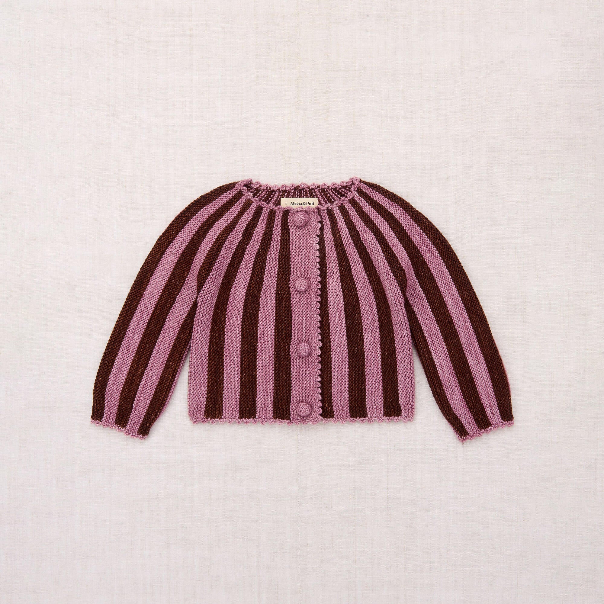 Girls Pink Stripes Wool Cardigan