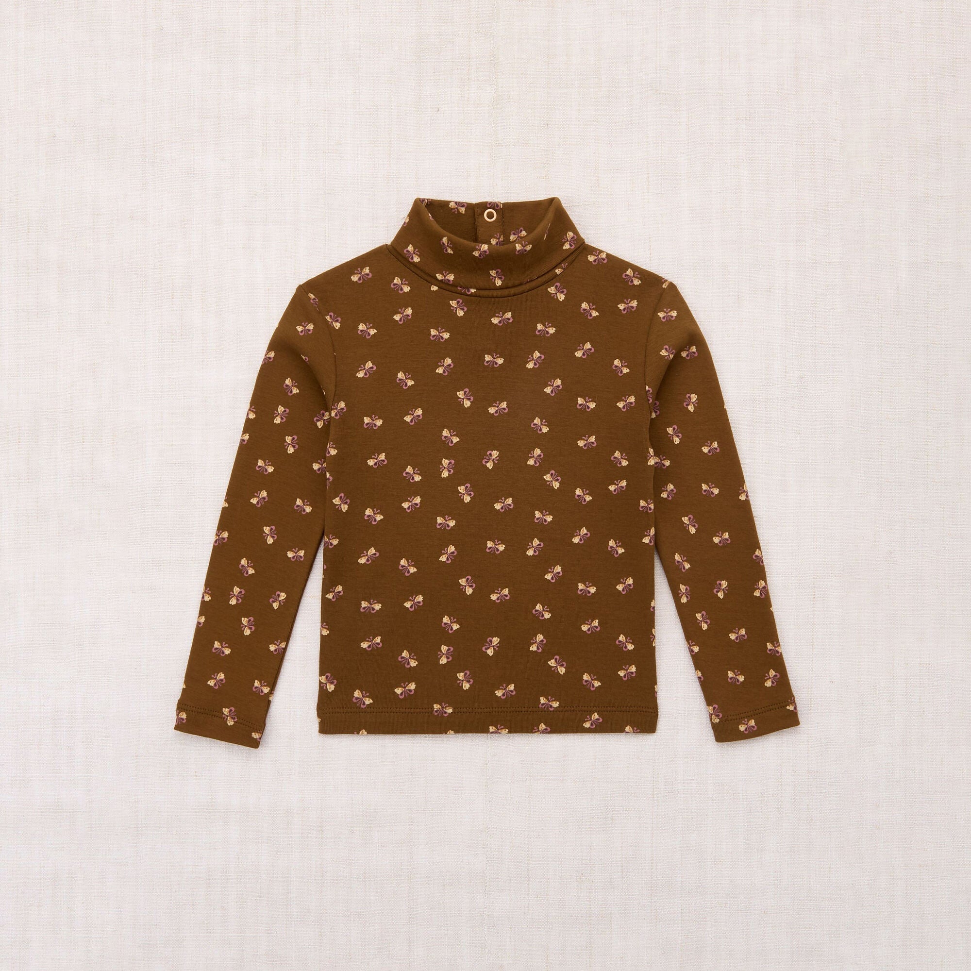 Boys & Girls Dark Coffee Printed Cotton Turtleneck