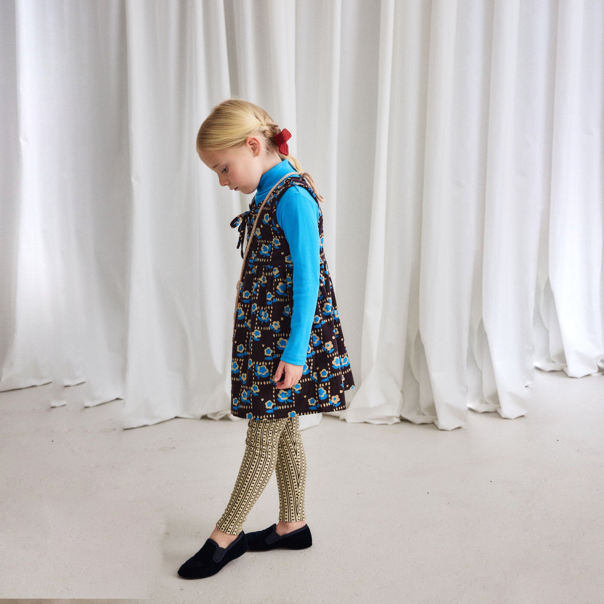 Girls Dark Brown Printed Cotton Dress