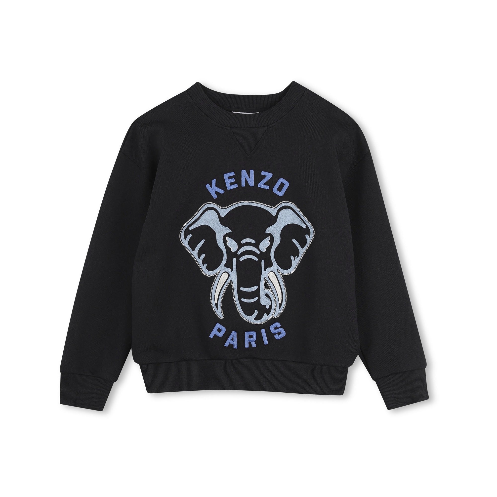 Boys & Girls Black Elephant Embroidered Cotton Sweatshirt